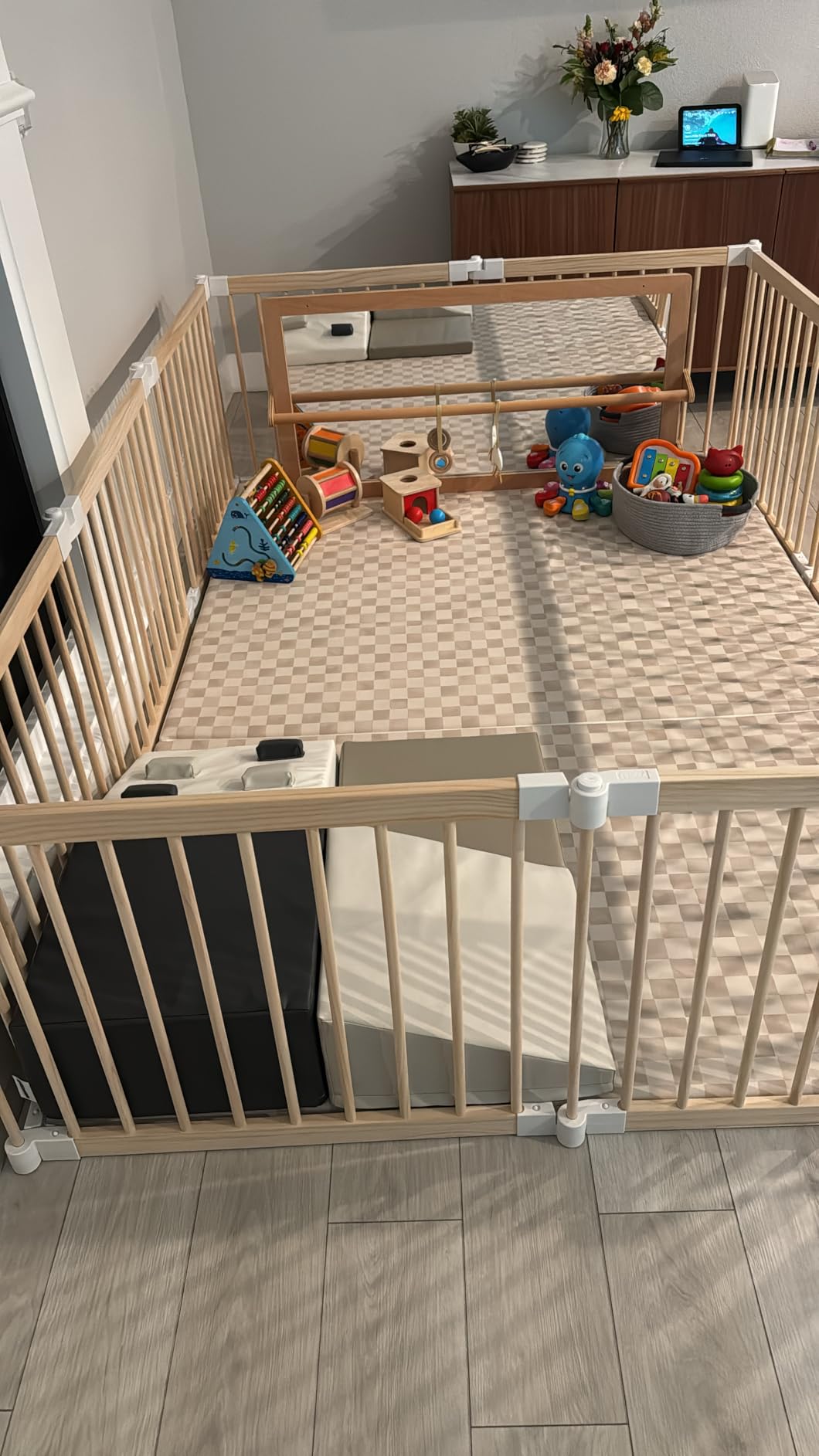 Foldable Wooden Playpen Play Yard for Babies 3-18 Months-5.3x5.3 ft | 25