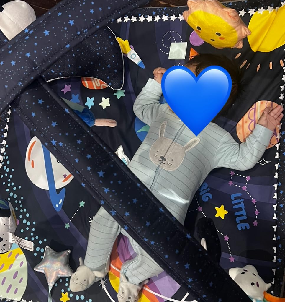 The Peanutshell Unisex Baby Play Gym & 7-in-1 Play Mat - Playmat Baby Toys 0-6, 6-12 Months Tummy Time Mat with Hanging Toys, Soft Padded Mat for Newborns, Infants - Space customer photo 2