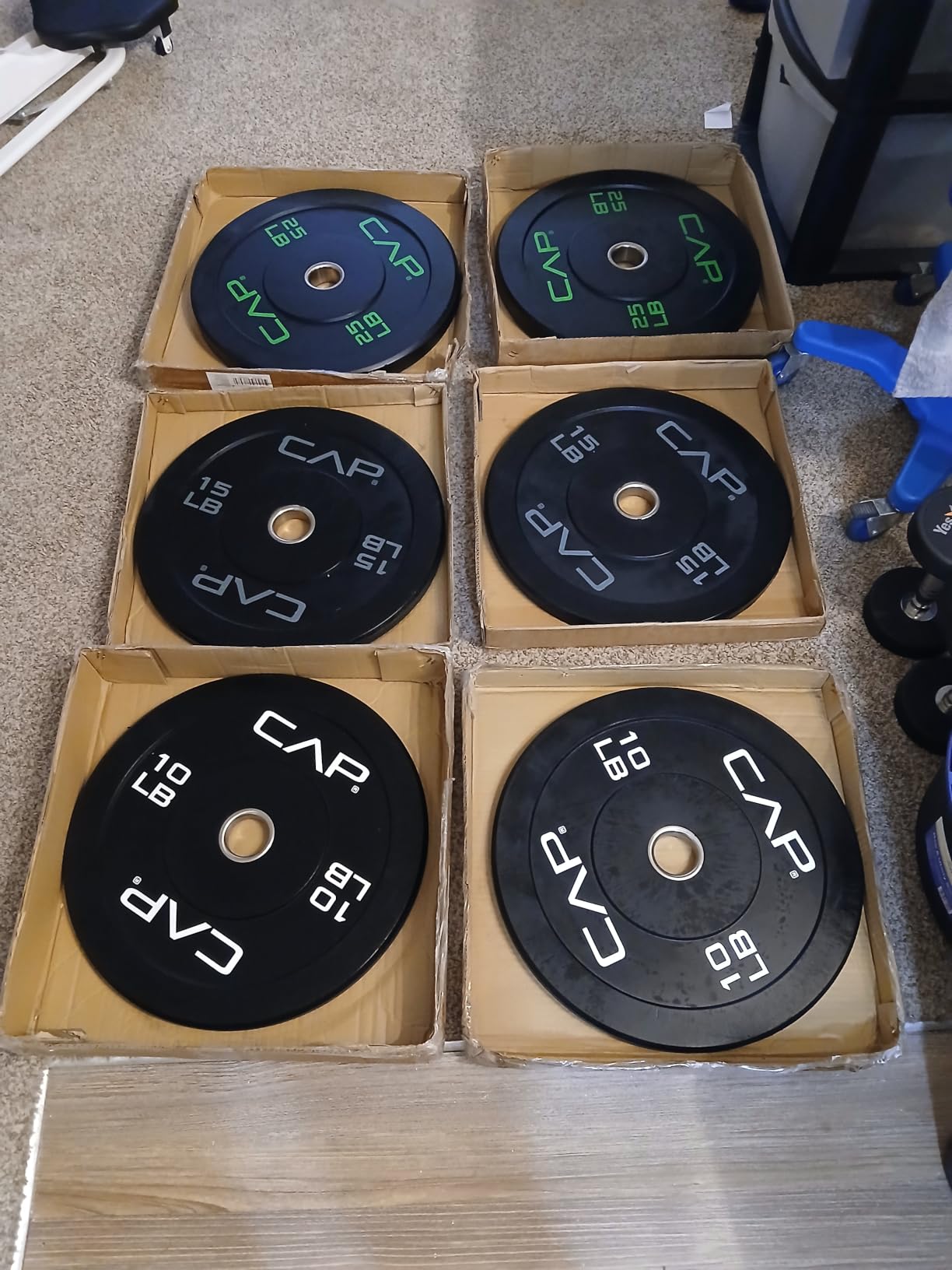 CAP 2-inch Olympic Bumper Plate Weight Set | 100-370 lbs | Multiple Colors | Storage Rack Optional customer photo 1