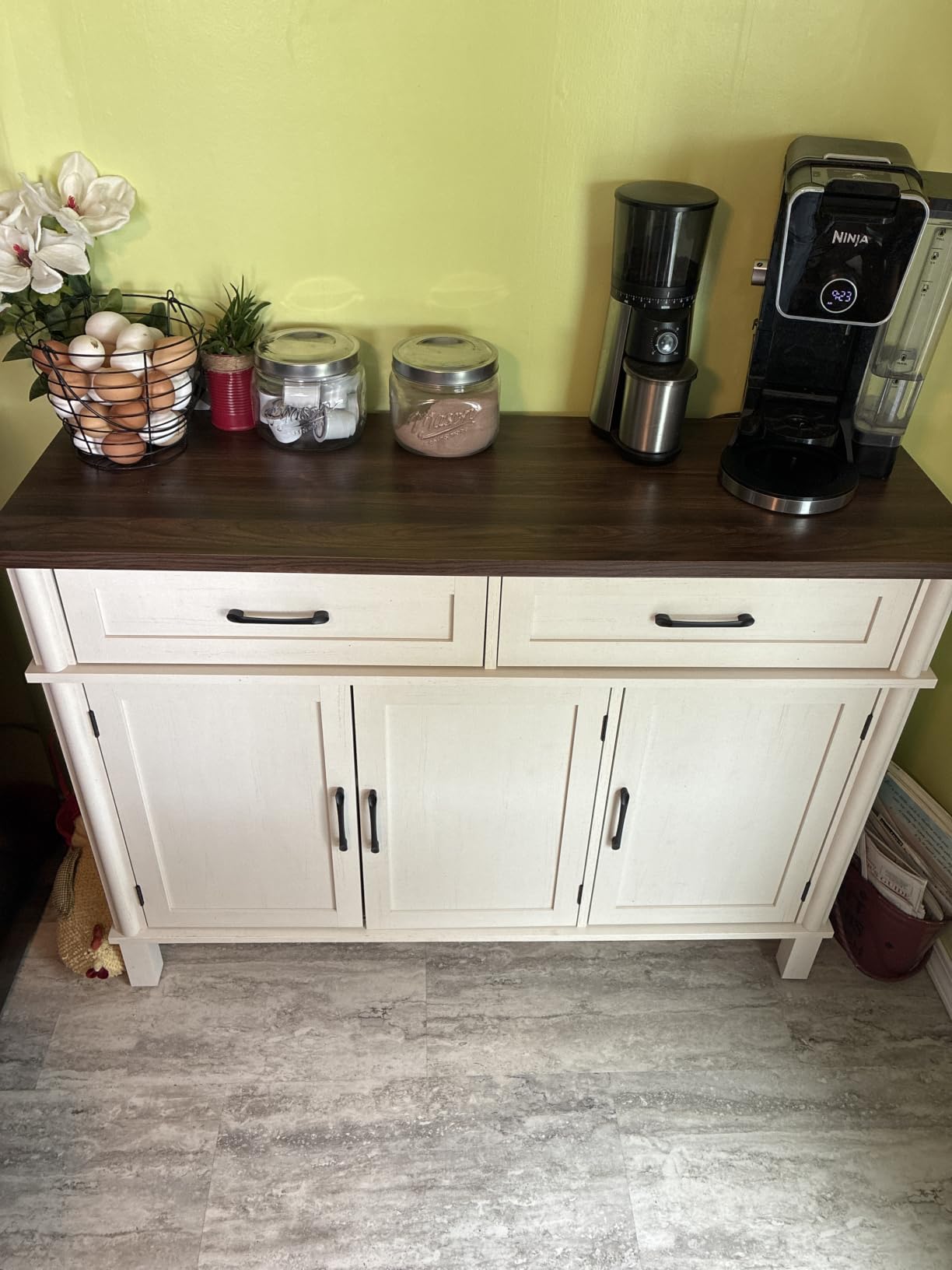 48 Inches Buffet Cabinet with Storage, Farmhouse Sideboard Buffet w/2 Drawers and 3 Doors, Wood Coffee Bar Cabinet with Adjustable Shelves, Sideboard Storage for Kitchen, Living Room, Off White customer photo 2