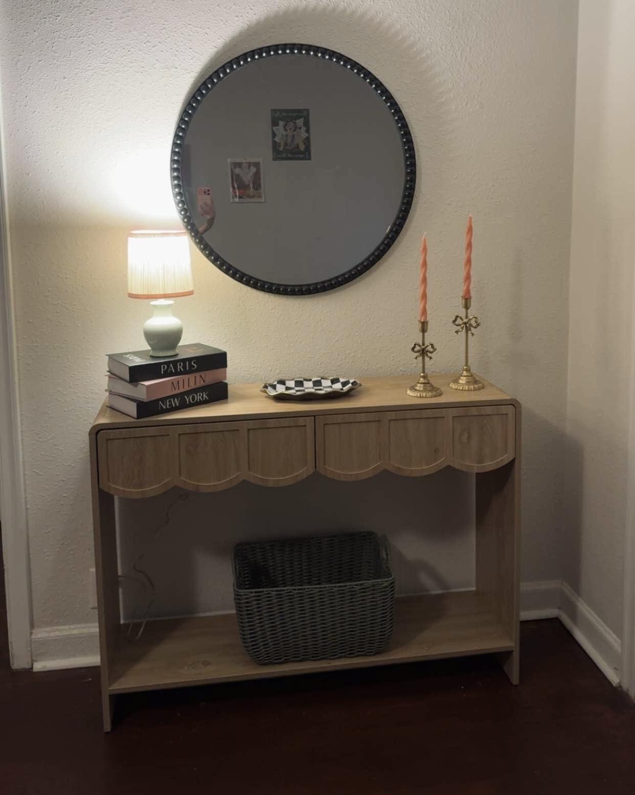 Console Table with Drawers, Mid-Century 43 Inches Narrow Entryway Tables with Open Storage Shelves, Hallway Accent Tables Behind Couch Table for Living Room - Walnut customer photo 1
