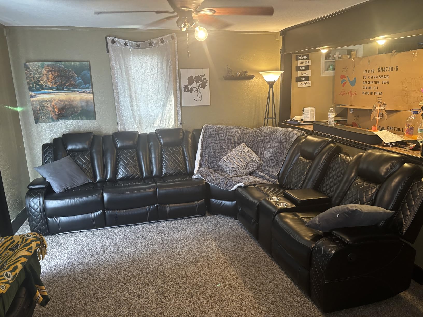 Power Recliner Sofa Sectional Sofa with LED Light for Living Room, Air Leather Reclining Corner Sectional Sofa Set, Cup Holder, Storage Console for Home Theater Seating (Beige, Sectional) customer photo 1