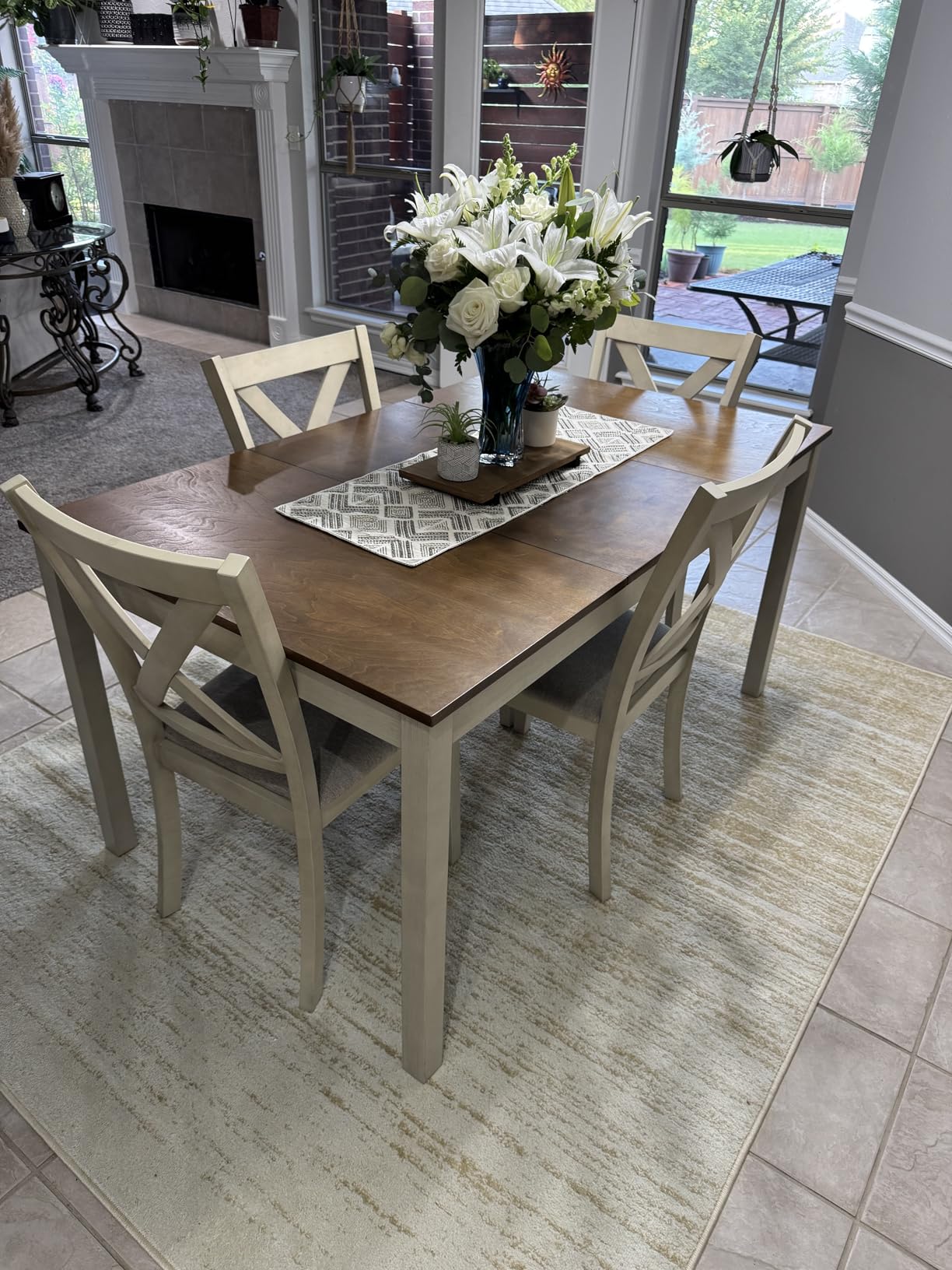 AMERLIFE 7-Piece Farmhouse Solid Wood Dining Table Set for 6, Rustic Cream, 60