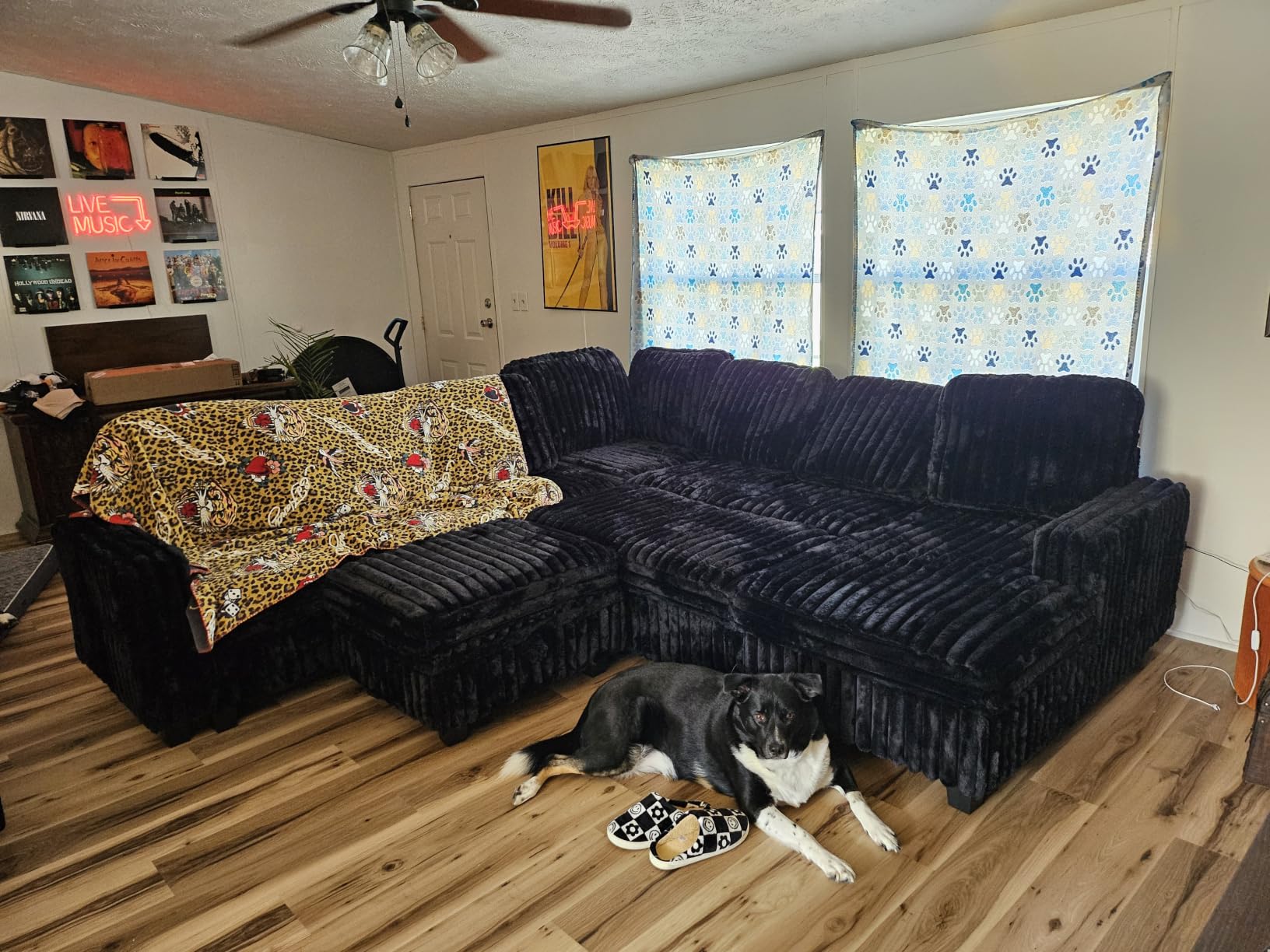 Belffin Corduroy Sleeper Sofa Bed with Storage Chaise Modular Sectional Sofa Couch with Pull Out Bed L Shaped Sectional Couches for Living Room Black Couch customer photo 1