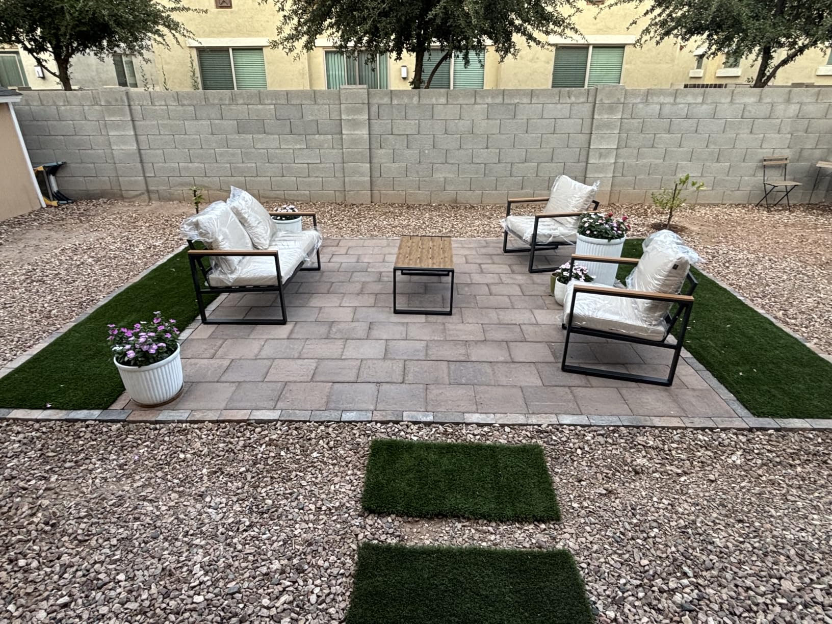 4 Pieces Metal Patio Furniture Set for Outdoor Balcony, Blue | 350LBS, With Coffee Table, Removable Cover, Water-Resistant, Rust-Resistant, Faux Wood Arm, 4 Inch Cushion, For Front Porch Backyard customer photo 1