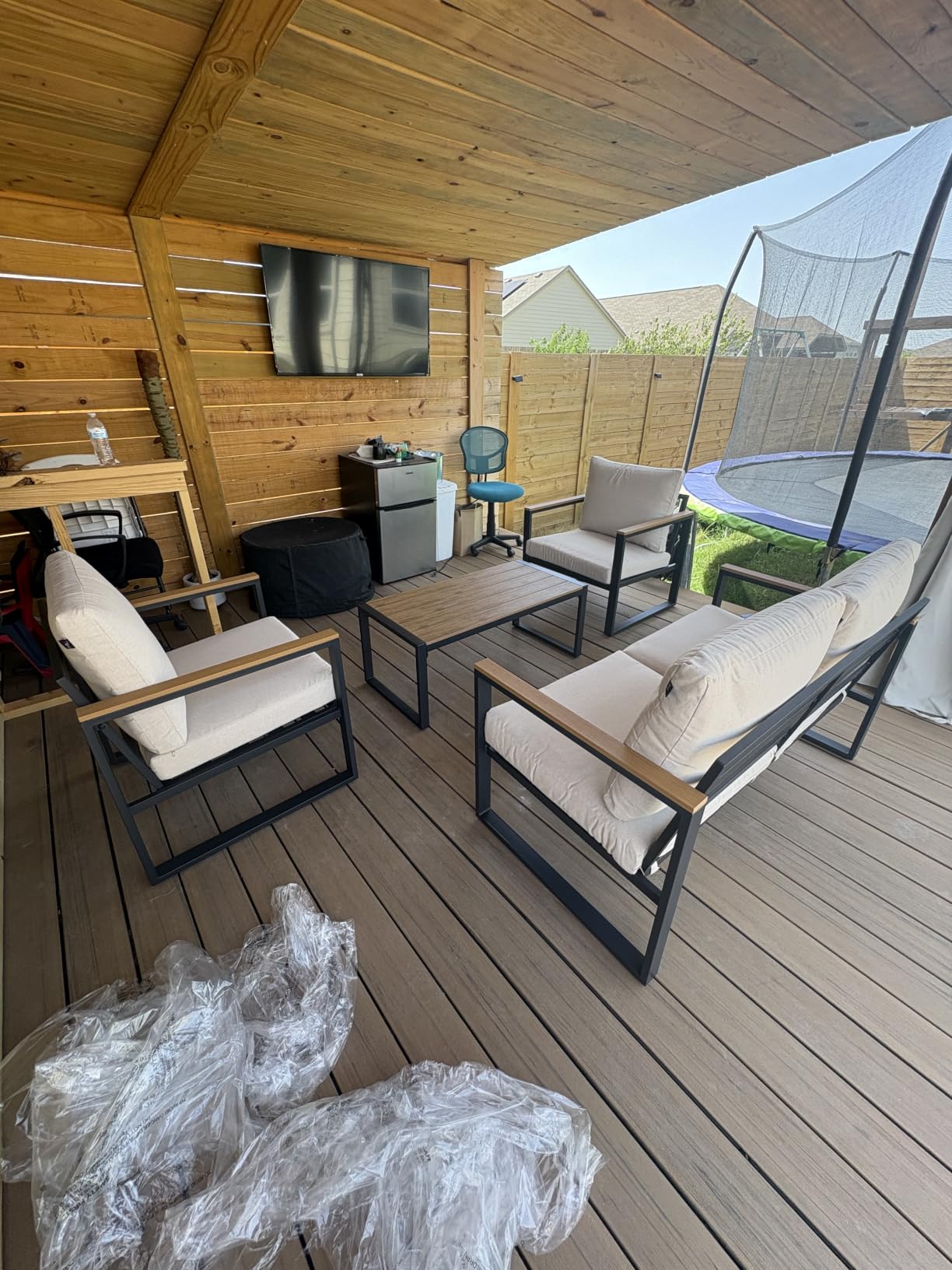4 Pieces Metal Patio Furniture Set for Outdoor Balcony, Blue | 350LBS, With Coffee Table, Removable Cover, Water-Resistant, Rust-Resistant, Faux Wood Arm, 4 Inch Cushion, For Front Porch Backyard customer photo 2