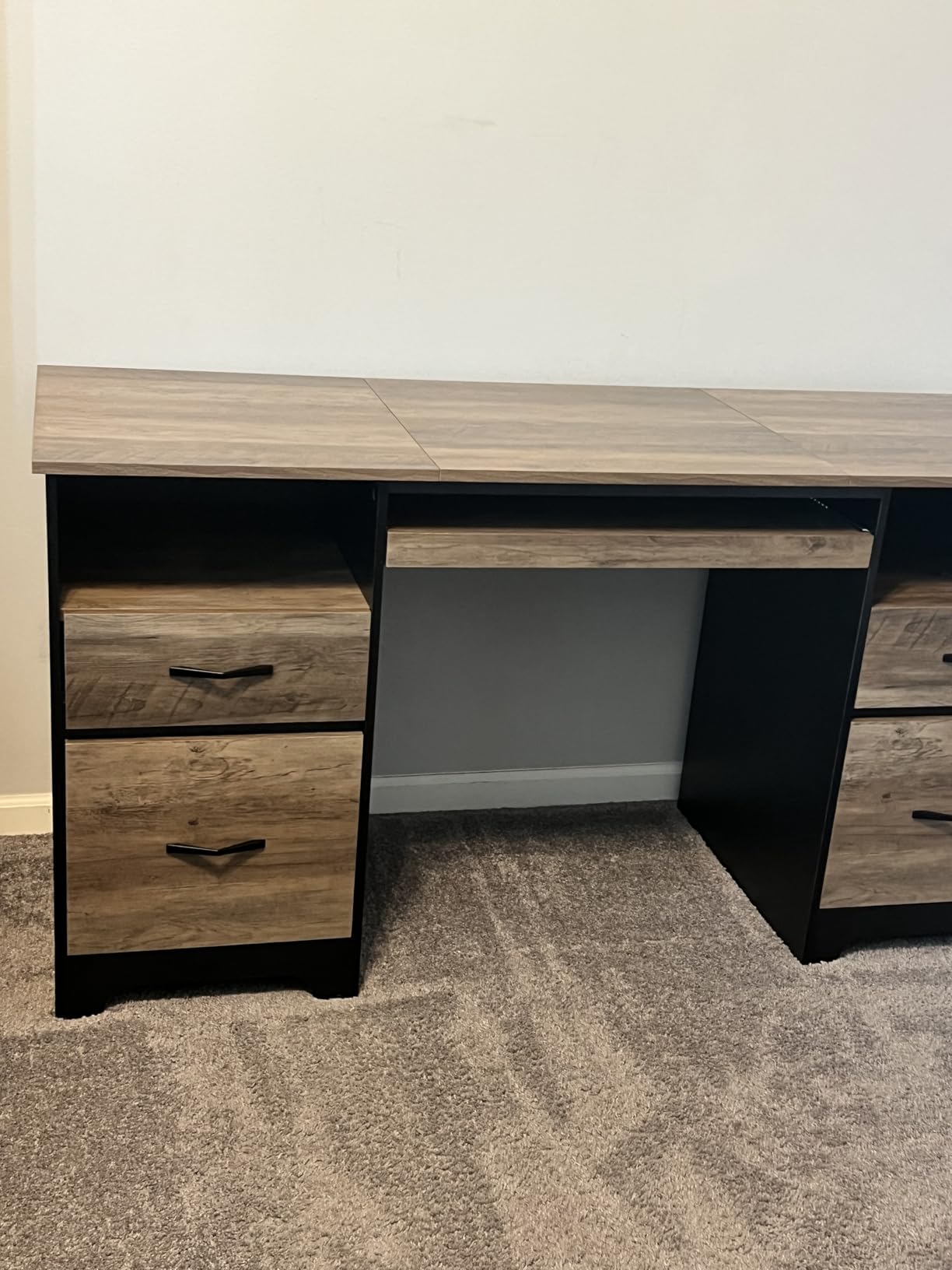Bestier 59 Computer Desk with 4 Drawers, Office Desk with Storage, Industrial Executive Desk with File Drawer, Keyboard Tray & 2 Pedestals for Home Office & Studio, Cherry customer photo 2