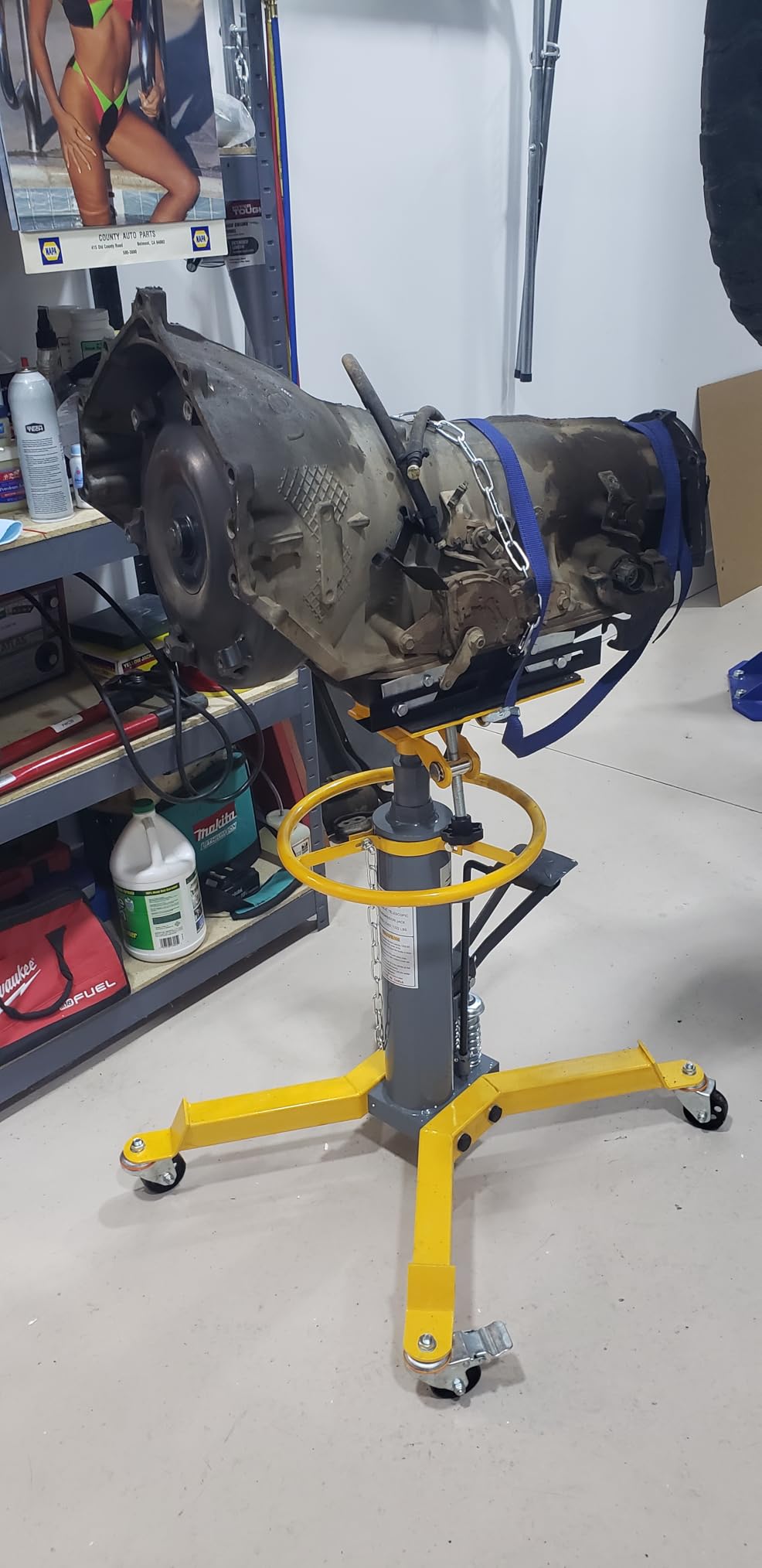 2-Plunger Transmission Jack, 1322 LBS (3/5 T) Capacity 33.5 in- 69 in High Lifting Height, 2-Stage Hydraulic Telescopic Jack, Heavy Duty Floor Jack w/Foot Pedal, 360° Swivel Wheel, Yellow customer photo 1