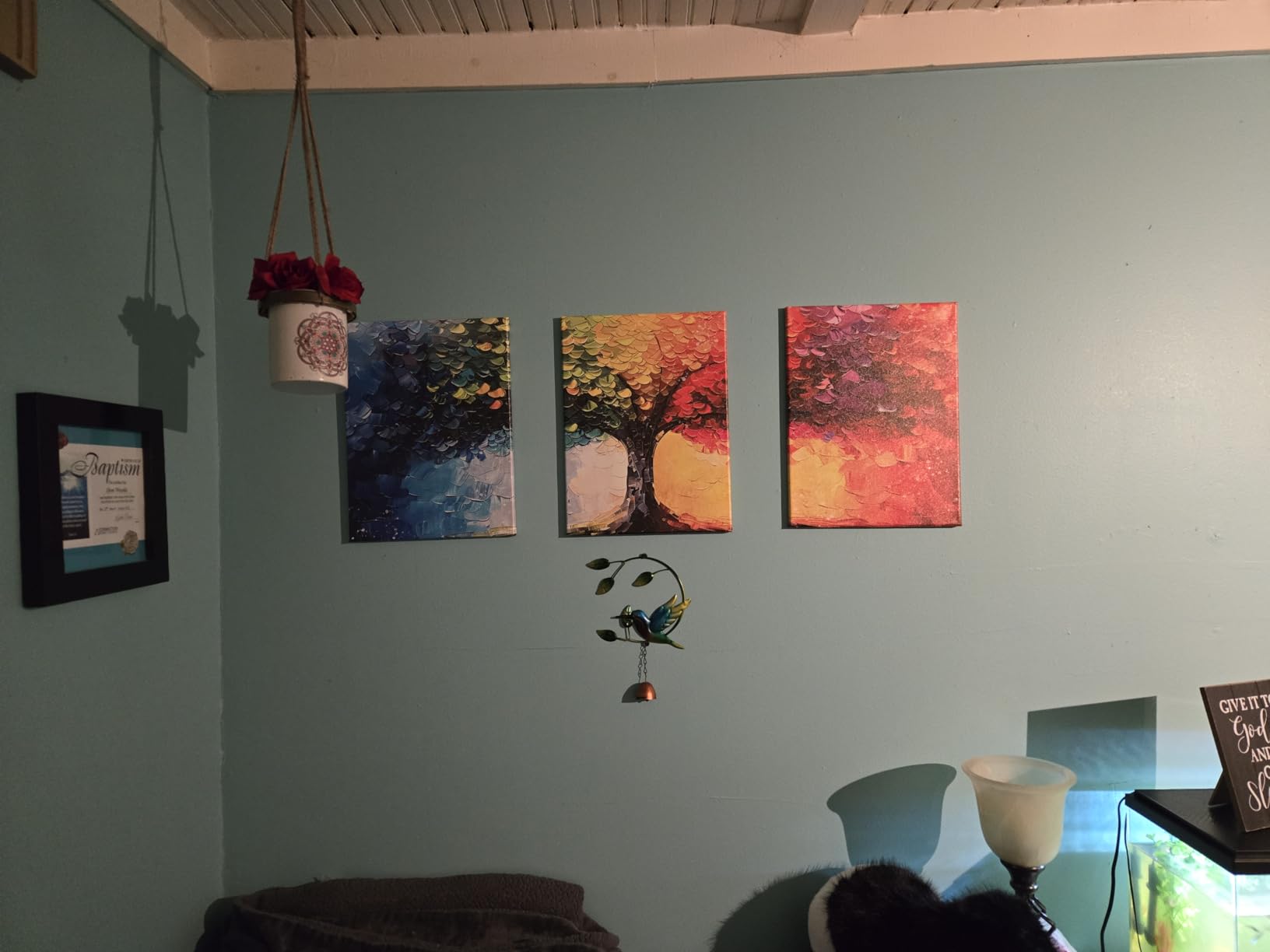 HUBOSKN Tree Art Pictures for Wall in Living Room - Colorful Canvas Wall Art for Bedroom - 3 Piece Wall Decor Size 16