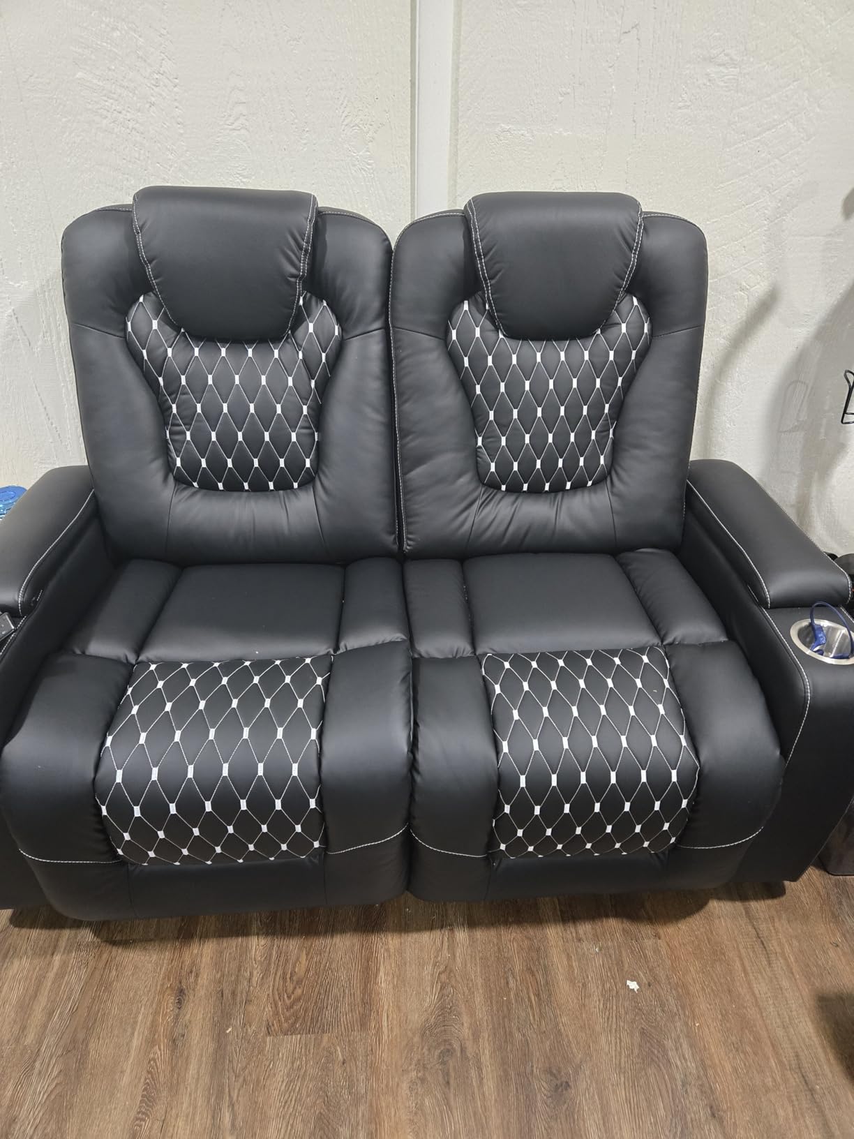 ANJ Recliner Sofa,Power Reclining Couch with USB Ports and Cup Holders - Overstuffed Electric Living Room Seating PU Leather Recliner Sofa Set with Hidden Arm Storage, Easy to Clean (Black) customer photo 1