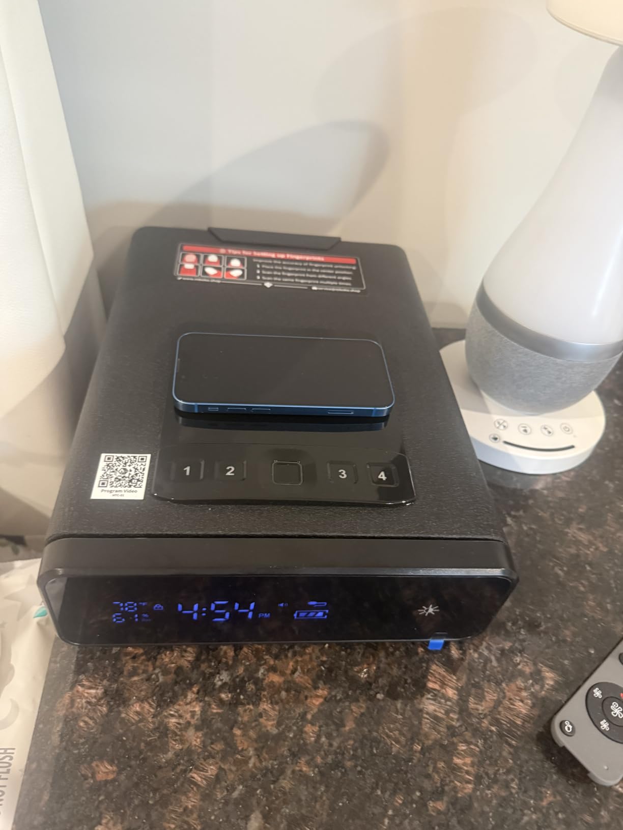 Mboko Biometric Discreet Gun Safe with 12-Hour Time Clock Display, Wireless Charging Pistol Safe for Handgun with Adjustable Brightness, Backlit Keypad, LED Light, Gifts for Mother's Day (Gray) customer photo 1
