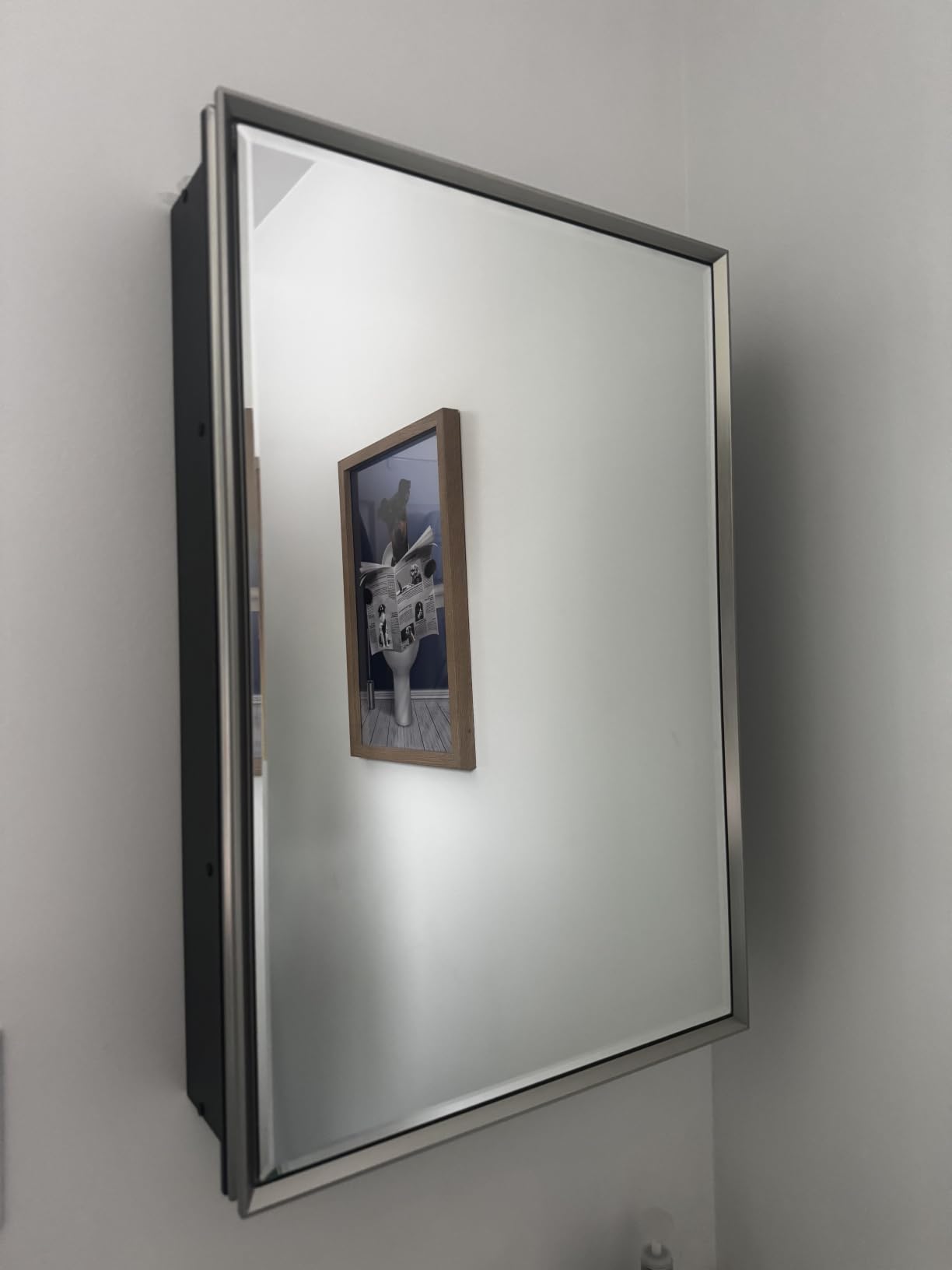 Pre-Assembled Surface or Recessed Medicine Cabinet Mirror-16x24 Brushed Nickel Bathroom Medicine Cabinet with Mirror & Rustproof Aluminum Frame, Beveled Bathroom Vanity Mirror with Storage customer photo 1