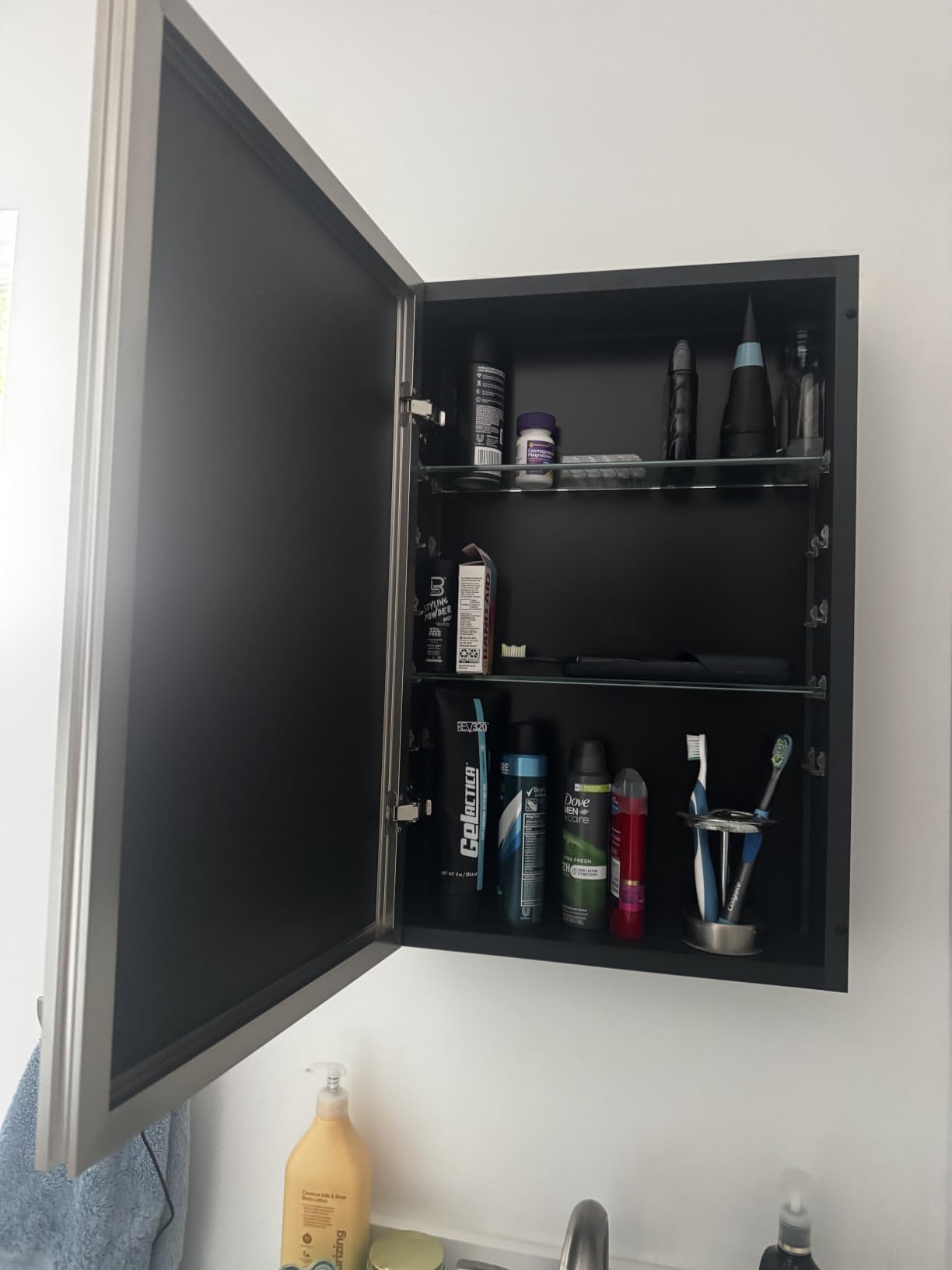 Pre-Assembled Surface or Recessed Medicine Cabinet Mirror-16x24 Brushed Nickel Bathroom Medicine Cabinet with Mirror & Rustproof Aluminum Frame, Beveled Bathroom Vanity Mirror with Storage customer photo 2