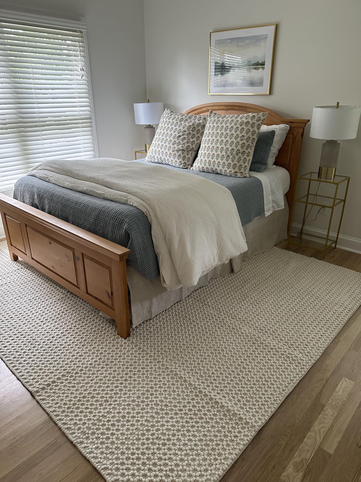 Handwoven Wool Area Rug - Hand Woven Natural Carpet Rugs - Bedroom Living Room Dining Room (Ivory- 9'x12') customer photo 1