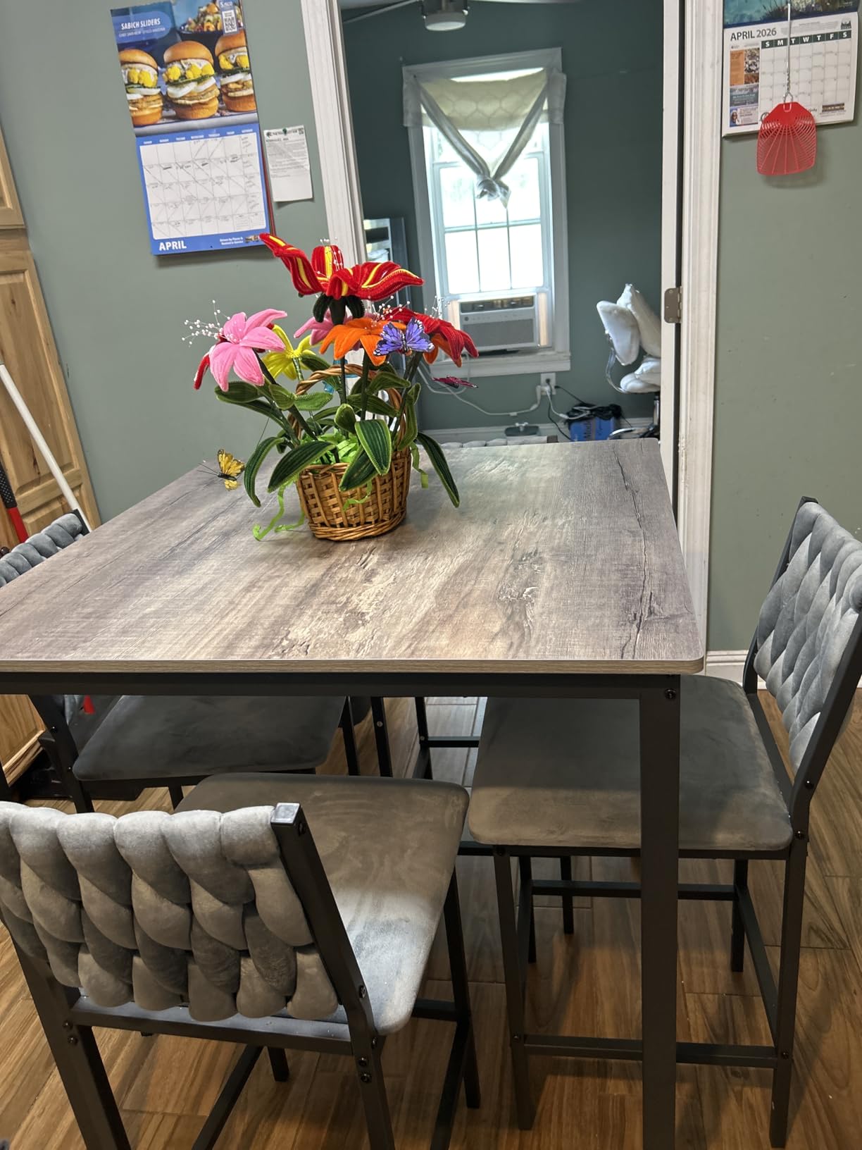 AWQM 5-Piece Dining Table Set, Dining Table Set for 4, Counter Height Table & 4 Bar Stools, Modern Kitchen Dining Set, with Upholstered Chairs, Compact Dining Set for Small Spaces, Marble Texture customer photo 2