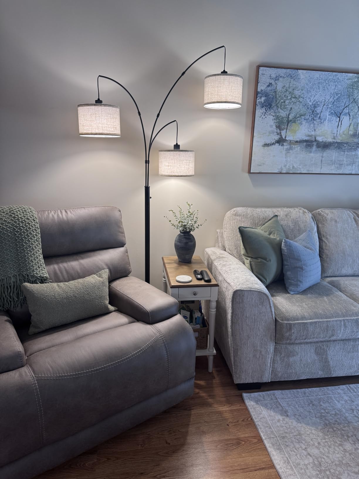 Floor Lamps for Living Room, 2400LM Super Bright Arc Floor Lamp with Remote Control, 3 Light Tall Floor Lamps with Stepless Dimmable, 80