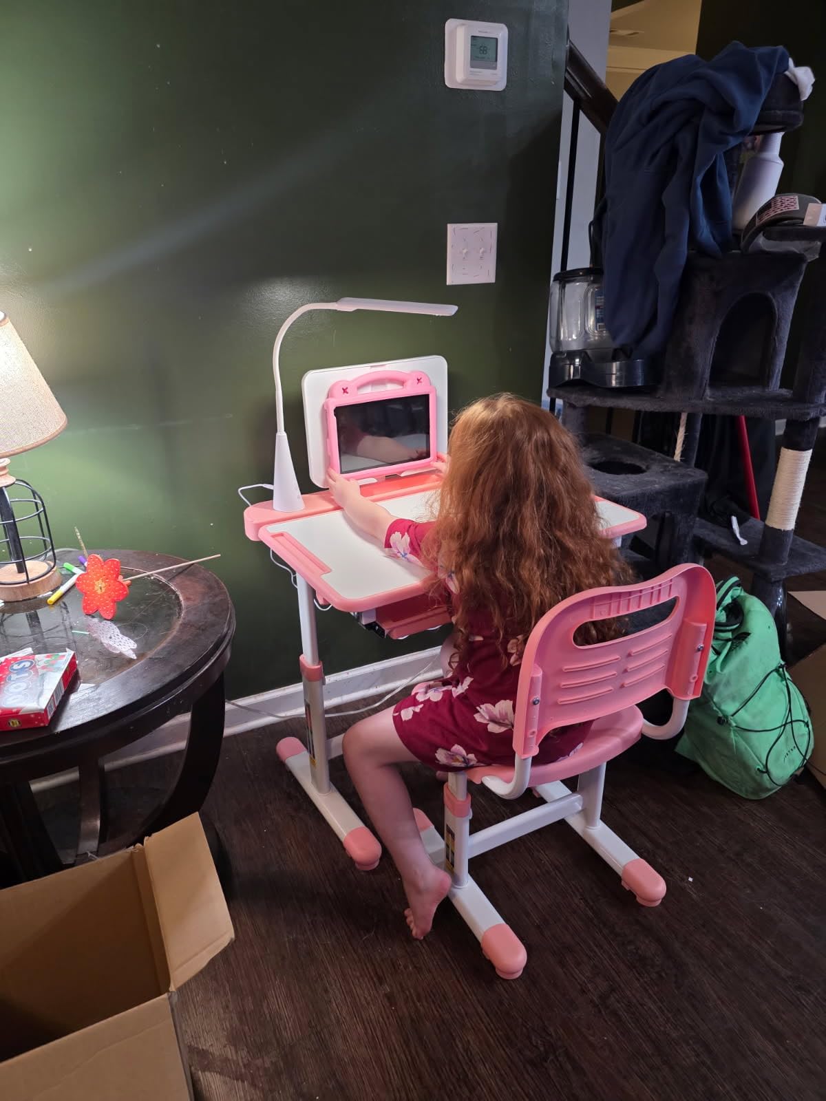 VEVOR Kids Study Chair and Desk Set, Study Desk and Chair for Kids with Table Lamp, Adjustable Height & 0-40° Tilted Desktop, Children Table for Bedroom, Grey customer photo 1