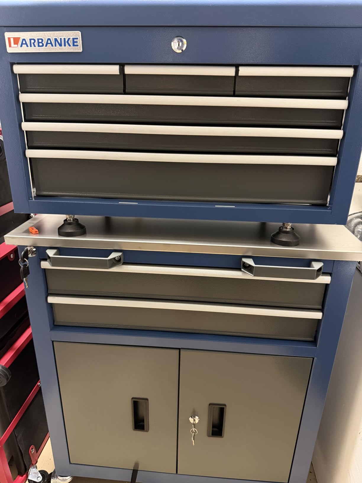 LARBANKE 5-Drawer Rolling Tool Chest with Stainless CounterTop,Tool Chest with Keyed Locking System, with Wheels and Foot Pads,Rolling Tool Cabinet with Drawer Liners,Unique Link Buckle for Connecting customer photo 1