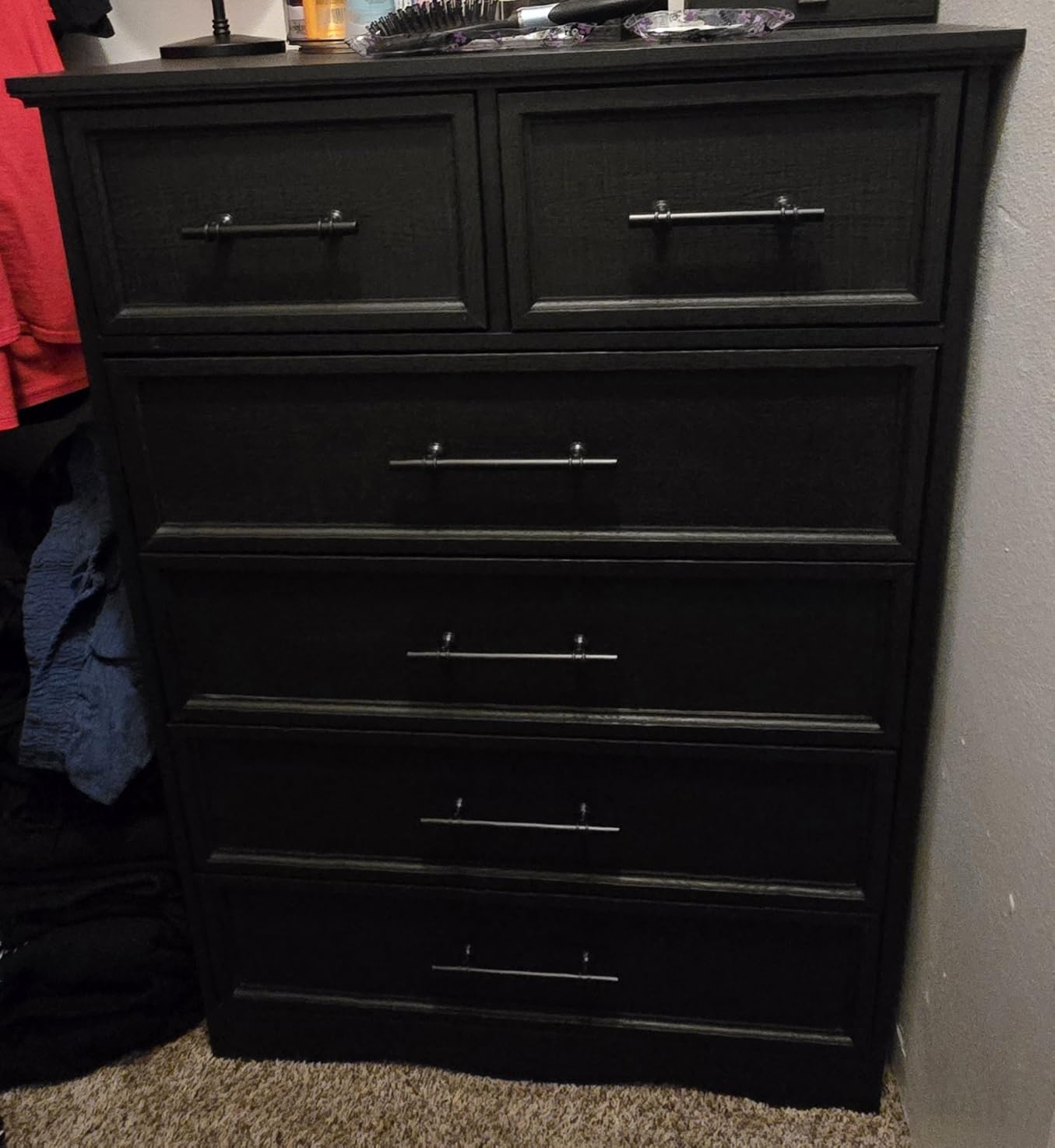 YANSNWO Black Farmhouse Dresser for Bedroom, Modern 6 Chest of Drawers, 44