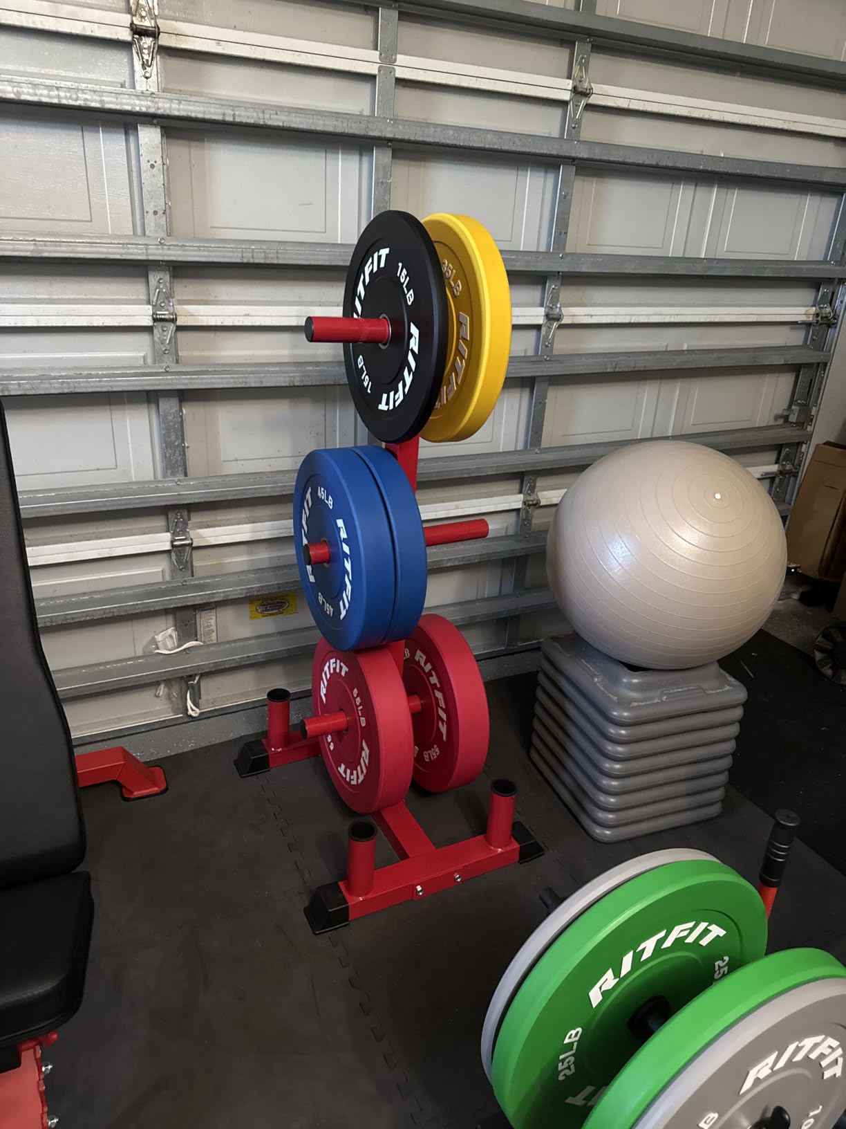 CAP Olympic Bumper Plate Tree Rack with Barbell Holders, Heavy-Duty Weight Plate Storage Rack for Home Gym, Steel Olympic Plate Organizer Stand customer photo 1