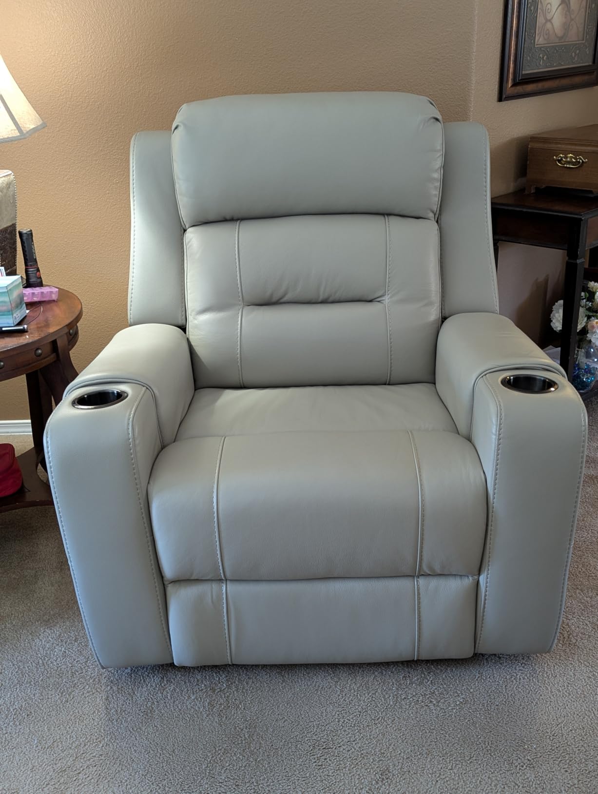 Watson & Whitely Genuine Leather Lay Flat Power Recliner Chair, Saddle | Power Headrest, Cup Holders, USB/Type-C Charging Ports, Electric Reclining Chairs for Living Room, Home Theater customer photo 2