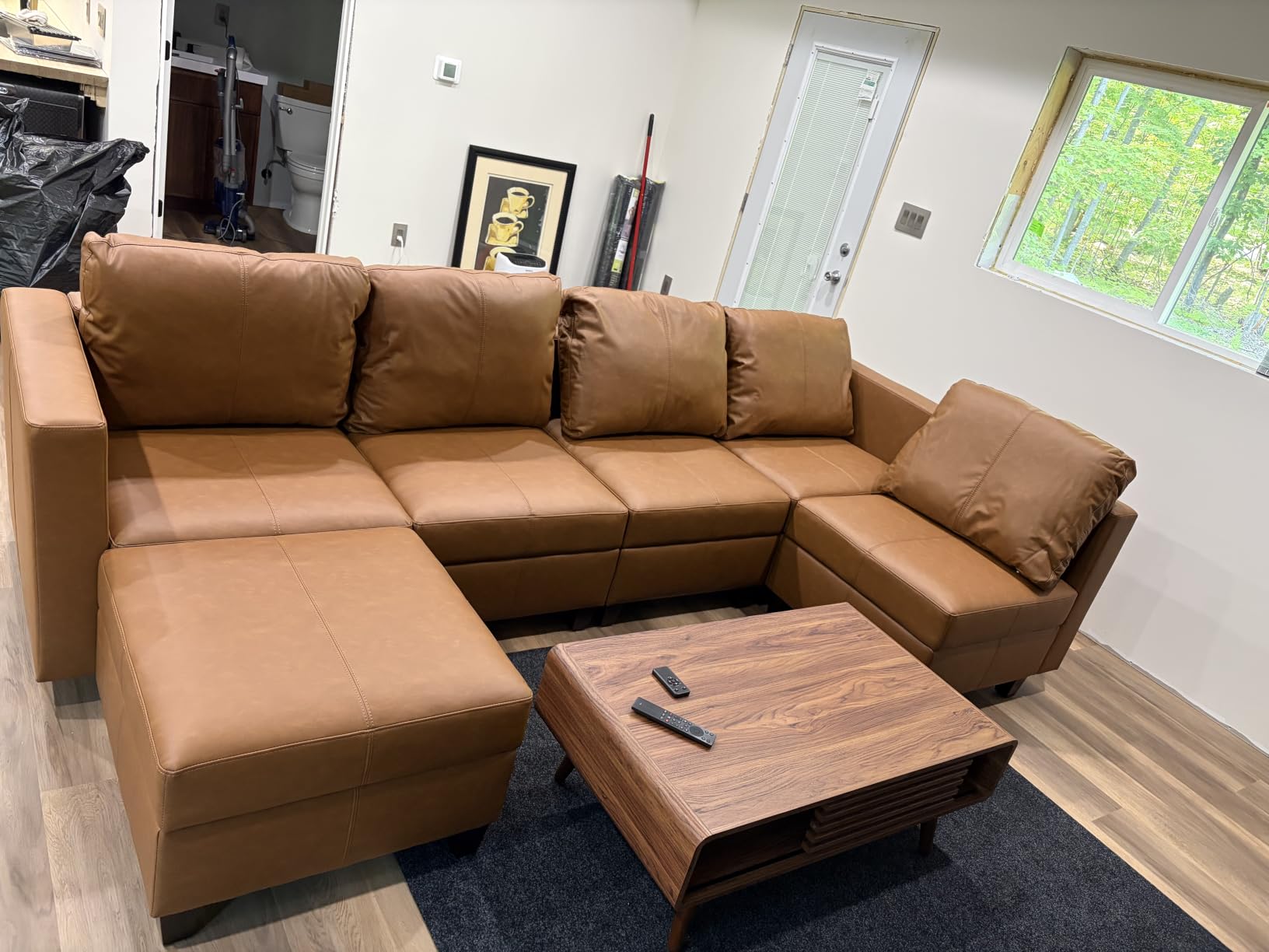 EASE MOOSE Faux Leather Sectional Sofa Modular Couch with Reversible Chaises, U Shaped Sectional Couch with Storage Convertible Sleeper Sofa customer photo 1