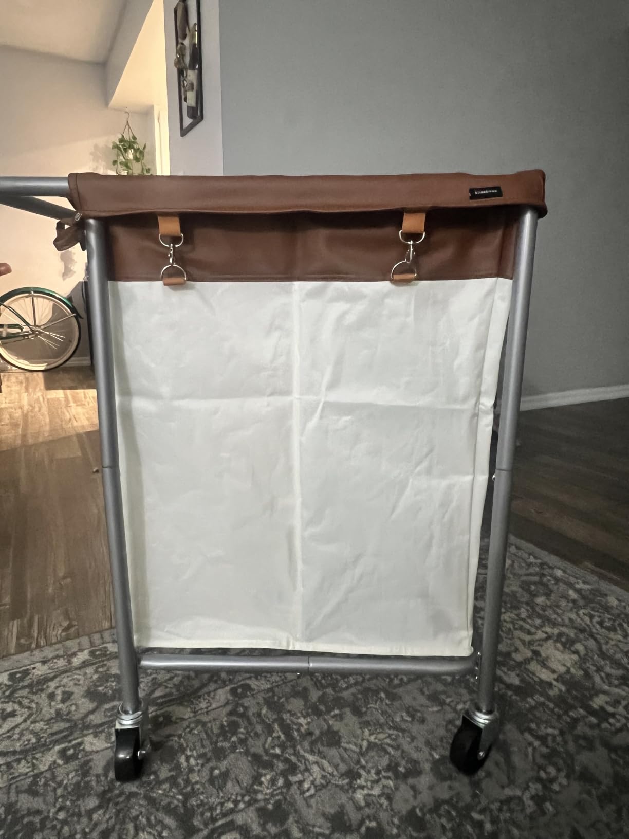 SONGMICS Laundry Basket with Wheels, 4-Section Rolling Laundry Hamper, 68.6 Gallons (260 L), Removable Liner, Steel Frame with Handle, 43.3 x 15.4 x 31.9 Inches, Cream White URLS014W01 customer photo 1