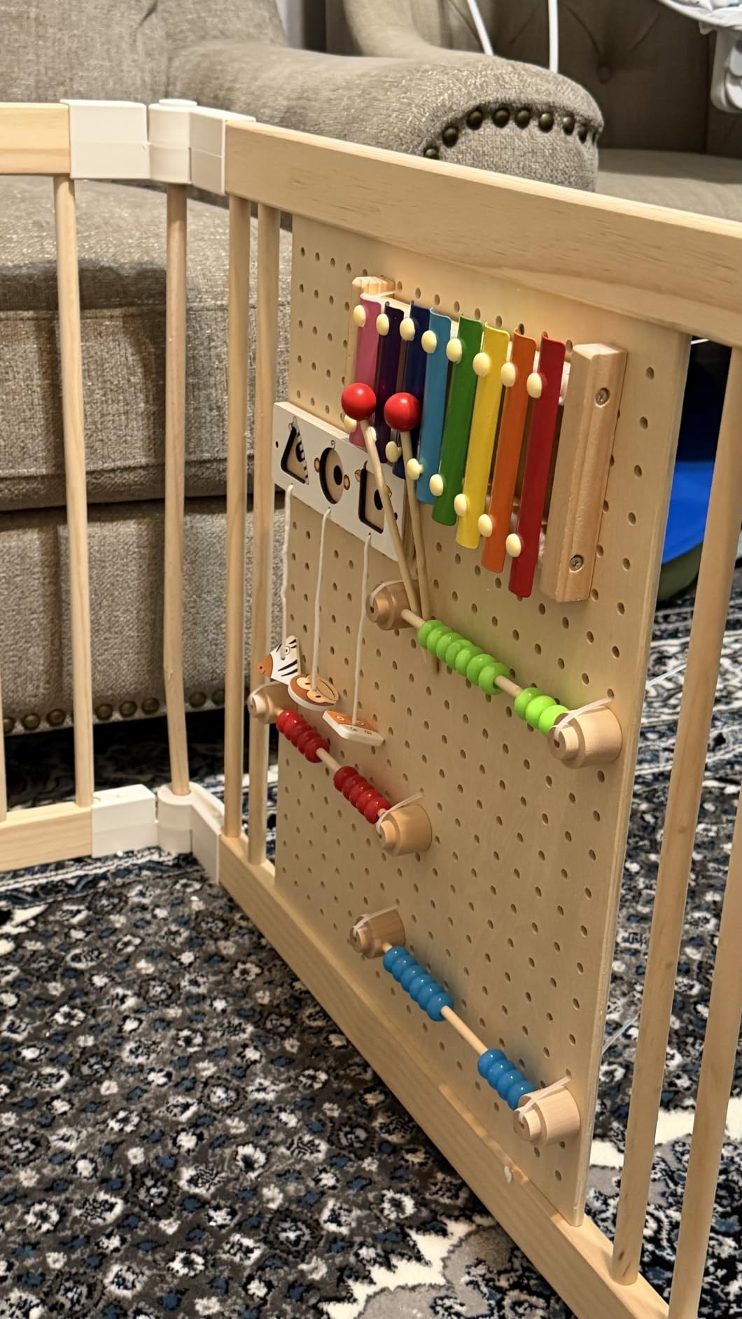 EXPERLAM Wooden Baby Playpen, 58x58x23 in Foldable Solid Wood Playpen for Babies and Toddlers, Adjustable Baby Fence with Locking Gate & Activity Panels, Portable Indoor Toddler Play Yard customer photo 1