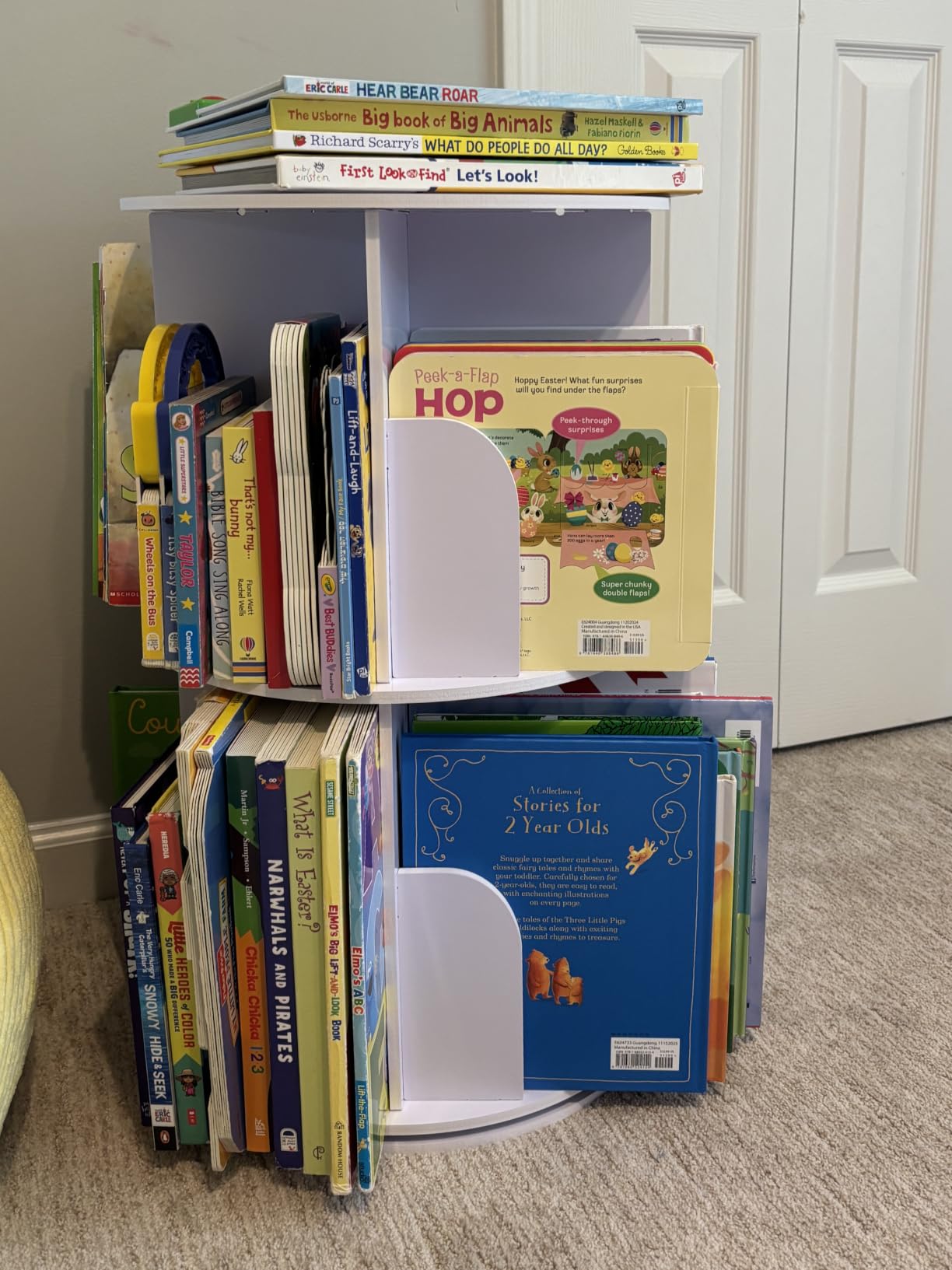 RUNSUNSPRI 4 Tier Rotating Bookshelf Tower, Spinning Bookshelf, Revolving 360 Degree Bookcase Storage Round Carousel, Vertical Rotate Turning Spiral Corner Organizer Lazy Susan, White customer photo 1