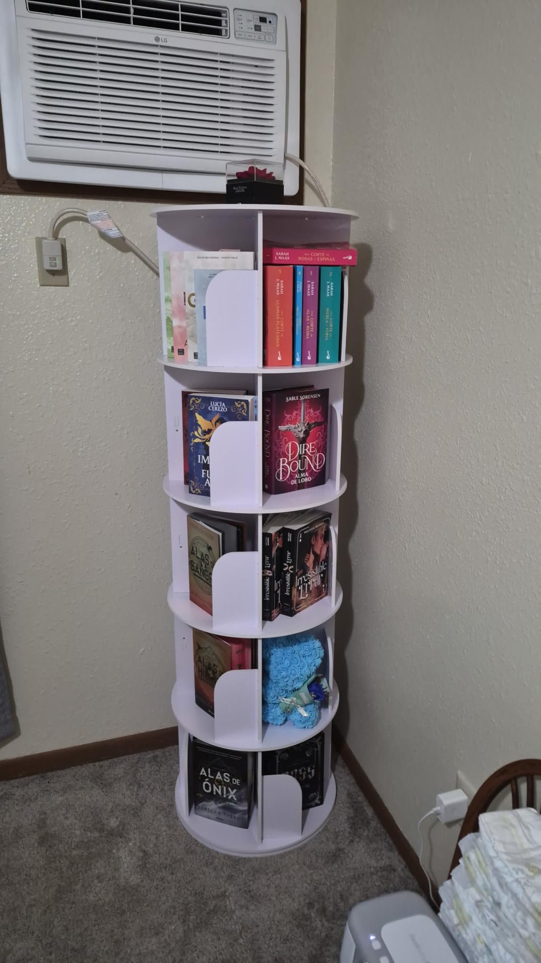 RUNSUNSPRI 4 Tier Rotating Bookshelf Tower, Spinning Bookshelf, Revolving 360 Degree Bookcase Storage Round Carousel, Vertical Rotate Turning Spiral Corner Organizer Lazy Susan, White customer photo 2