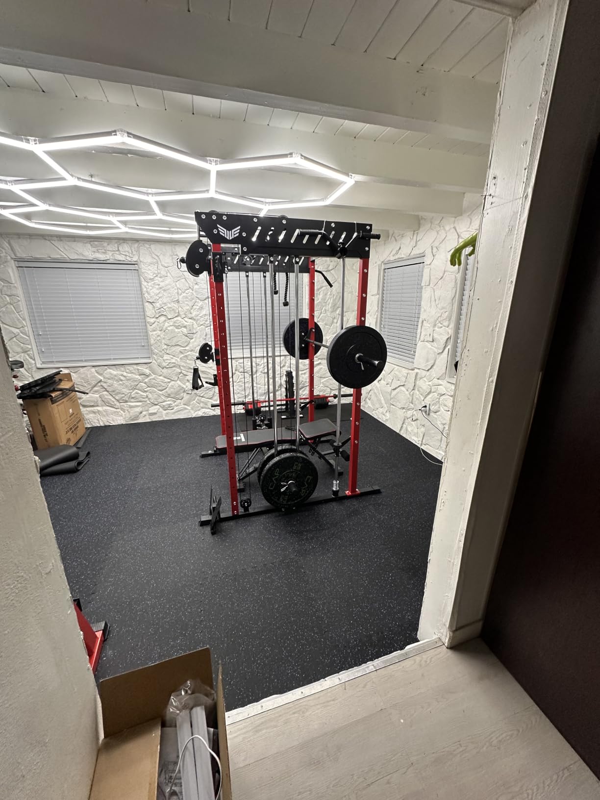 M21 Smith Machine, Multi-Function Power Cage with Dual Pulley Cable Crossover System, 2000LBS All-in-One Squat Rack with Smith Bar and Attachments customer photo 1