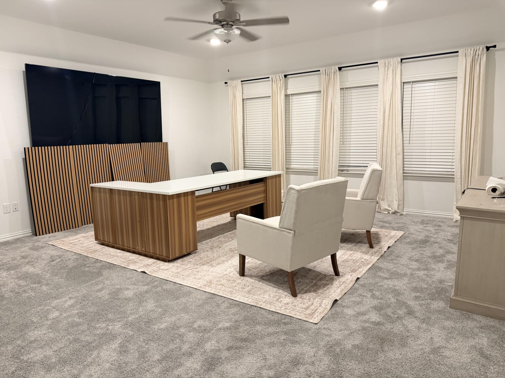 Tribesigns 85.8-Inch L-Shaped Executive Office Desk with File Drawers & Storage Cabinet, Professional Corner Computer Desk Extra Large Business Workstation with Adjustable Shelves (White&Walnut) customer photo 1