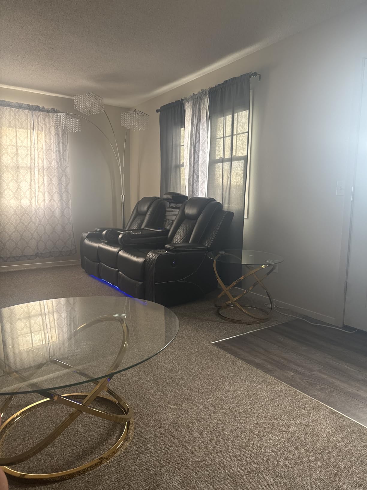 Power Loveseat Recliner Couch with Bass Speakers, Leather Electric Reclining Love Seat, Dual Recliners with LED Lights, 2 Seaters Movie RV Home Theater Seating Sofa with console for Living Room, White customer photo 2