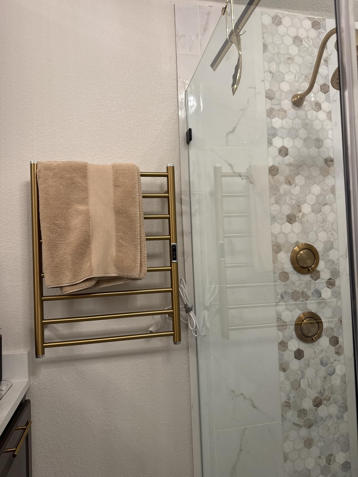 Heated Towel Racks for Bathroom, Wall Mounted Electric Towel Warmer Racks with Timer & Temperature Control, 10 Bar Stainless Steel Towel Heater for Bathroom (Round-Brushed Gold, 10 Bars) customer photo 1
