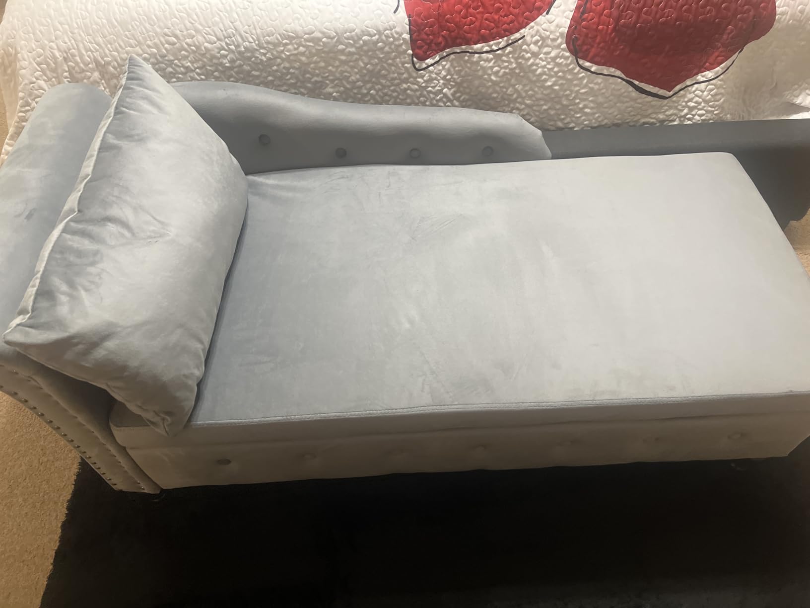 Velvet Chaise Lounge w/Right Armrest & Storage Space, Teal | Button Tufted Lounge Sofa w/Lumbar Pillow, Lounge Chair Indoor, Upholstered Chair for Bedroom, Living Room, Office customer photo 2