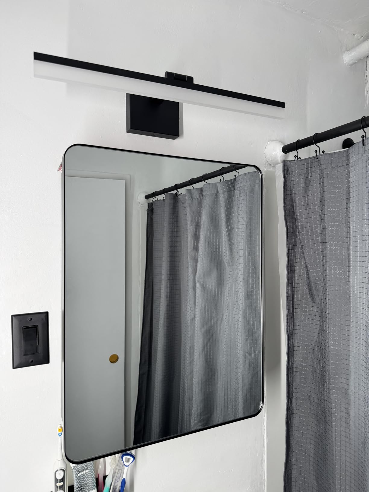 Modern Bathroom Mirror with Storage 16x24 Inch, Matte Black Aluminum Medicine Cabinet, Recessed or Surface Mount, 6 Adjustable Glass Shelves, Waterproof Vanity Organizer, DTC Hinges customer photo 2