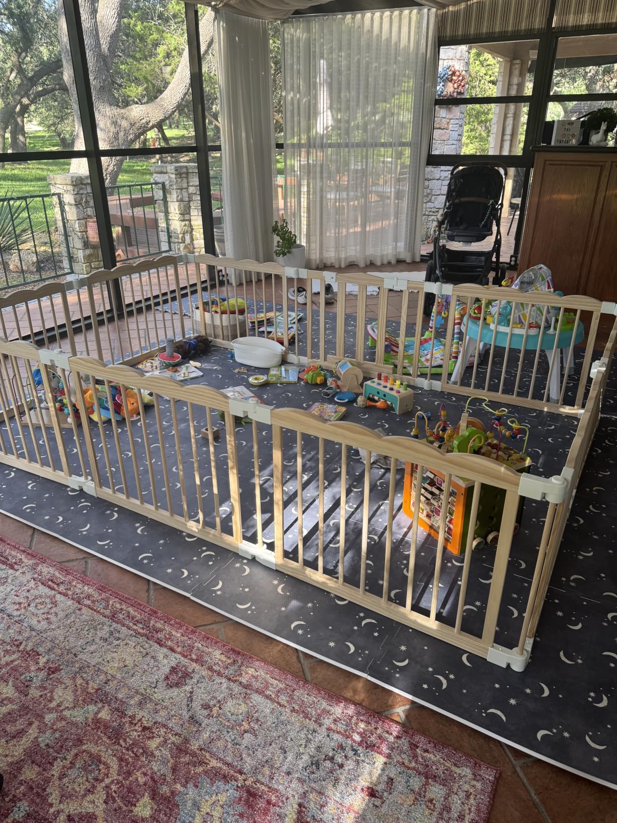 Wooden Baby Playpen 69x69 Inch Foldable Toddler Fence with Safety Lock | HUTOCADA Extra Large Natural Wood Foldable Baby Playpen for Babies and Toddlers 8 Panels customer photo 2