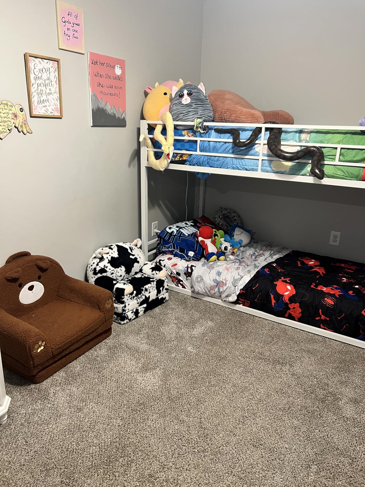 ADORNEVE Low Bunk Bed Twin Over Twin with Storage Staircase, Drawers & Shelves, RGB LED Lights Metal Floor Bunk with Power Outlet, Full-Length Guardrail & Metal Slats, for Small Space, Kids, Black customer photo 1