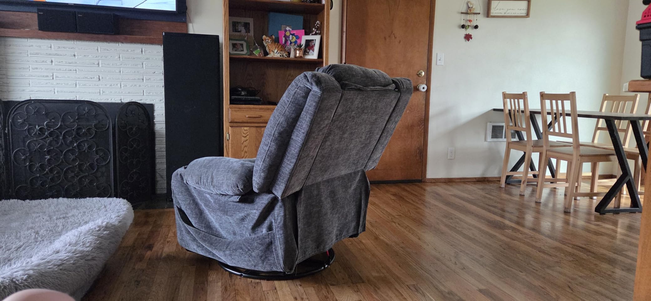 Korser 360° Swivel Rocker Recliner for Adults, Nursery Glider Recliner with Massage and Heating, Rocking Chair with Cup Holder, Manual Recliner Chair for Living Room, Bedroom (Fabric, Dark Gray) customer photo 1