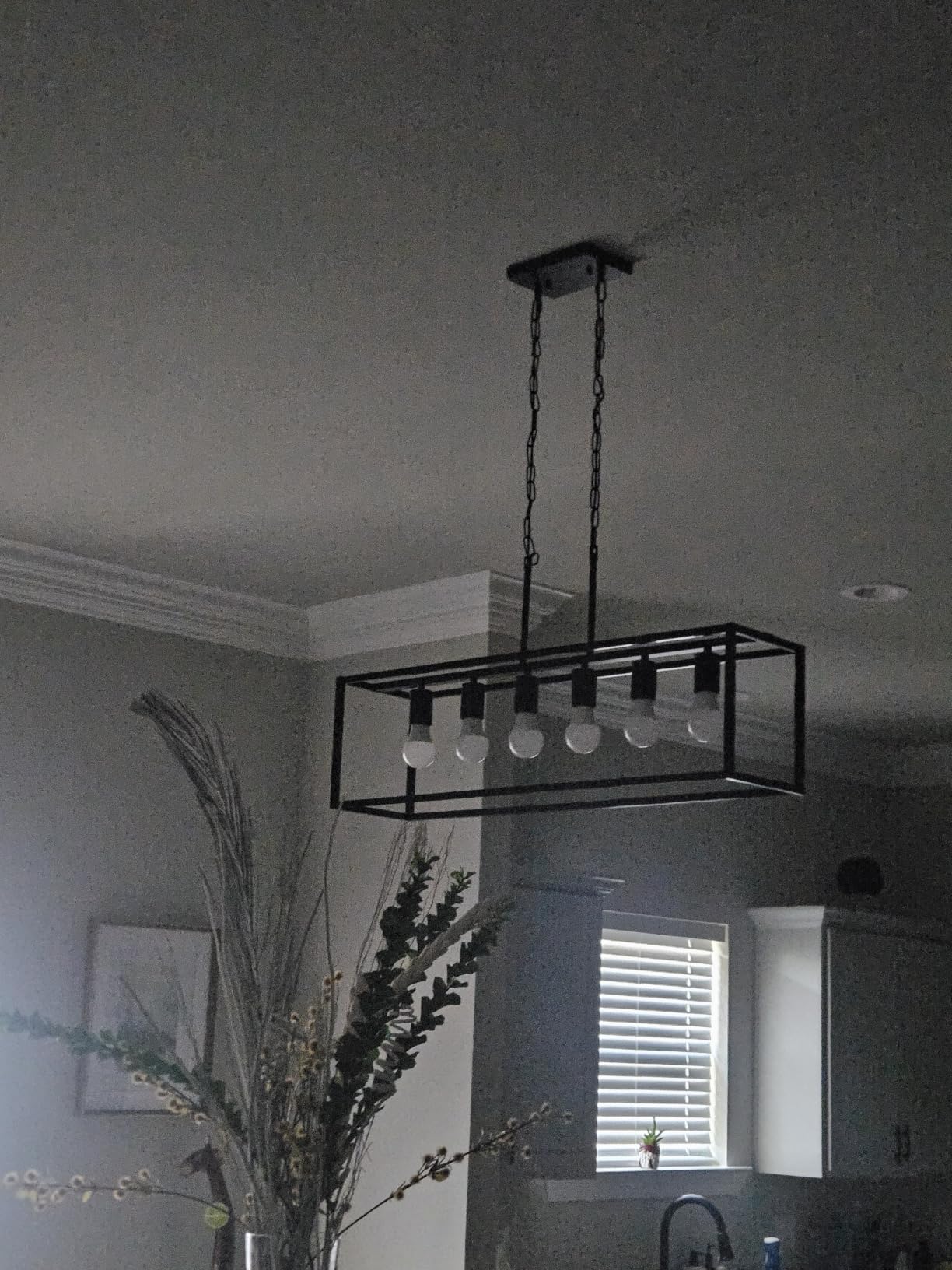 6 Light Black Chandeliers for Dining Room, Adjustable Height Linear Chandelier Kitchen Light Fixture, Modern Farmhouse Chandelier Rectangle Island Light customer photo 2