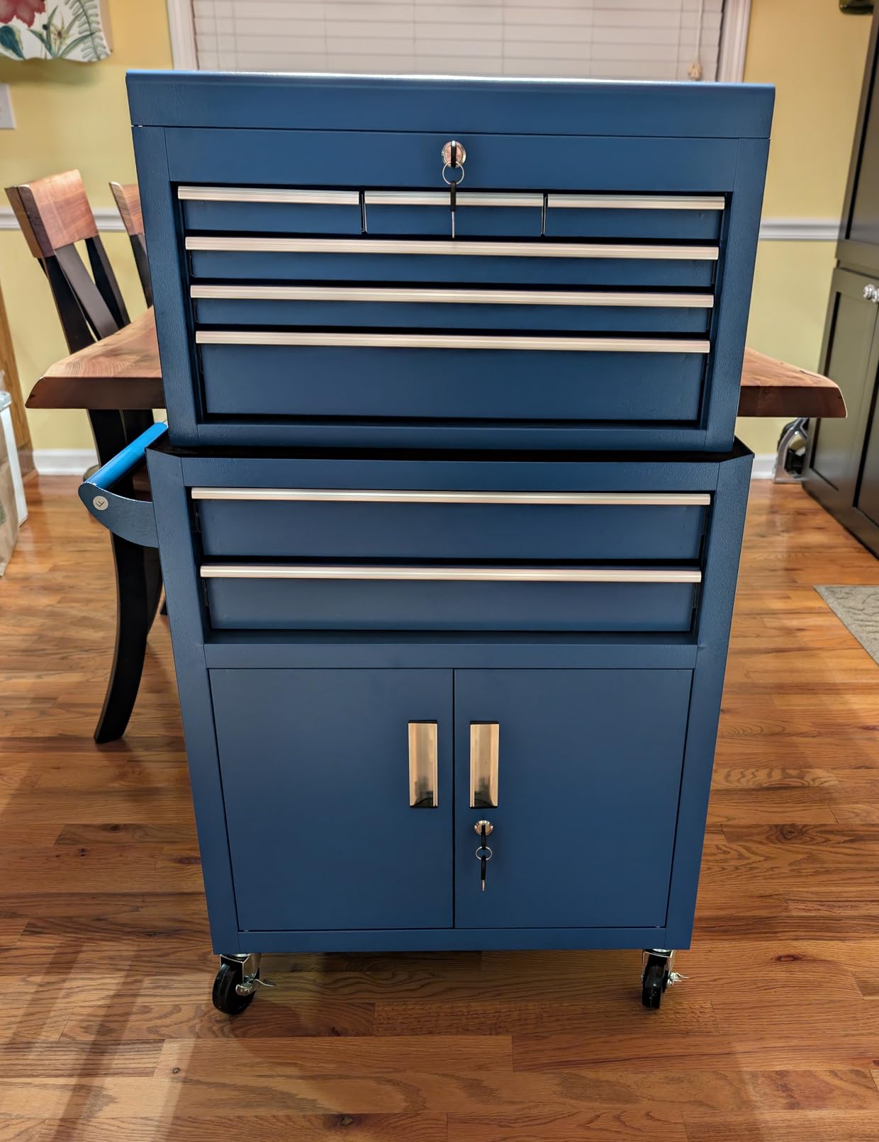 8-Drawers Rolling Tool Chest, Assembled Tool Chest with Wheels, Detachable Top Tool Box, Tool Cabinet for Repair Room, Warehouse, Rolling Tool Box with Hooks, Tray Divider, Liners (Black) customer photo 2