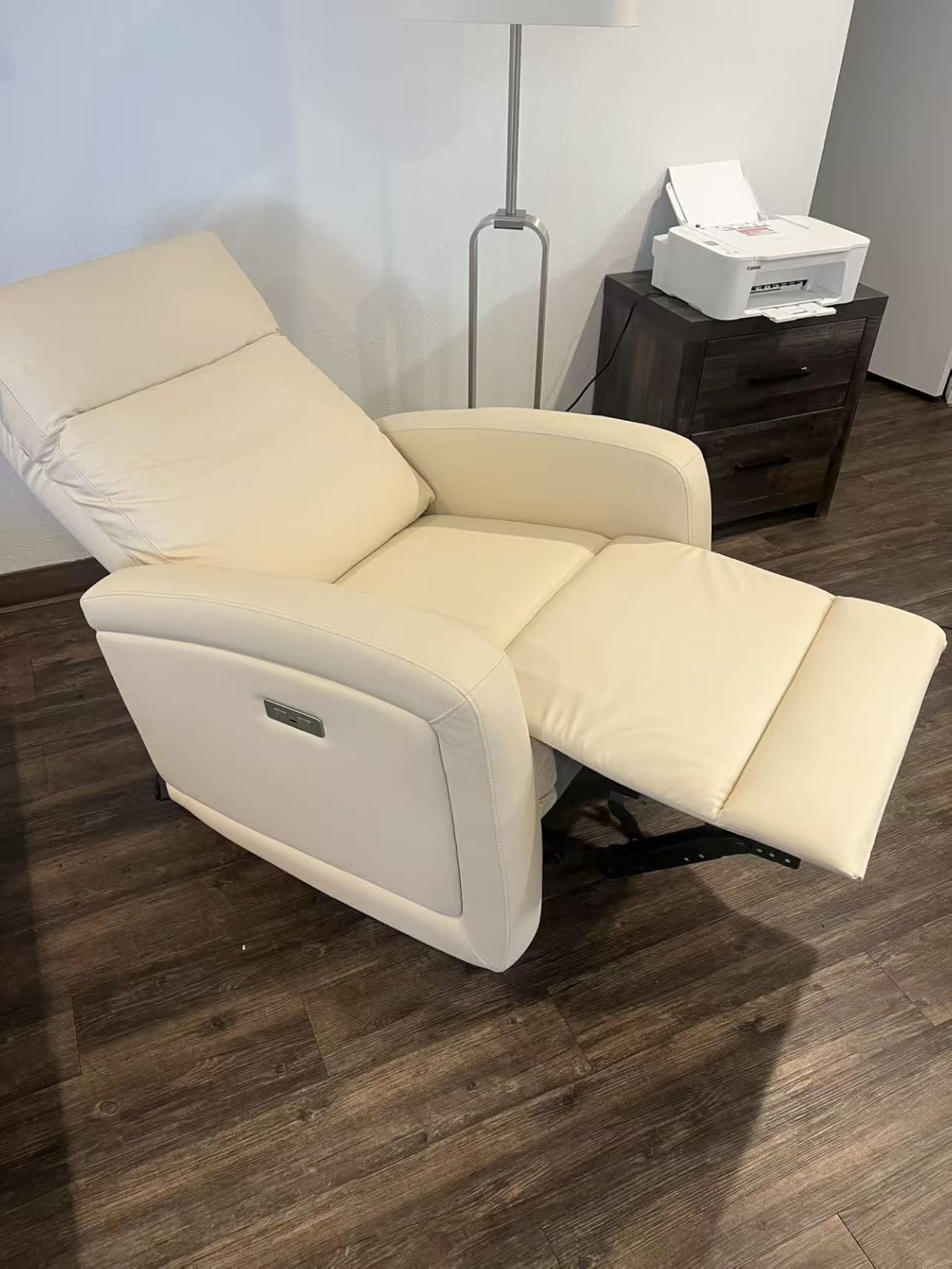 YBJ Wall Hugger Power Recliner, Faux Leather, Adjustable Headrest, Brown | Zero-wall electric recliner with adjustable footrest and USB-C charging for RV, home theater, living room, or bedroom customer photo 2
