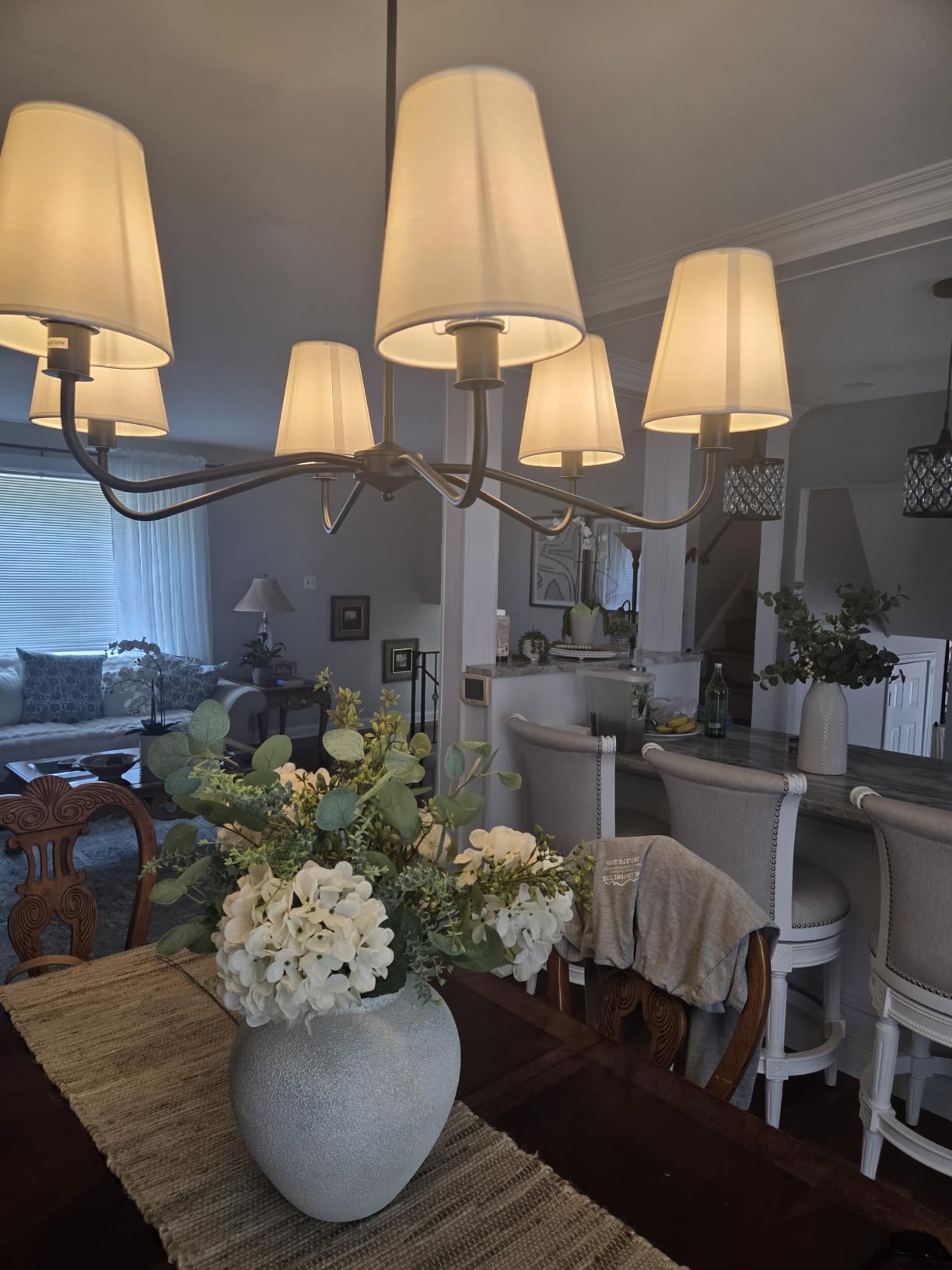 Brass Gold Chandeliers for Dining Room 6 Light Chandelier with Fabric Shade | 36