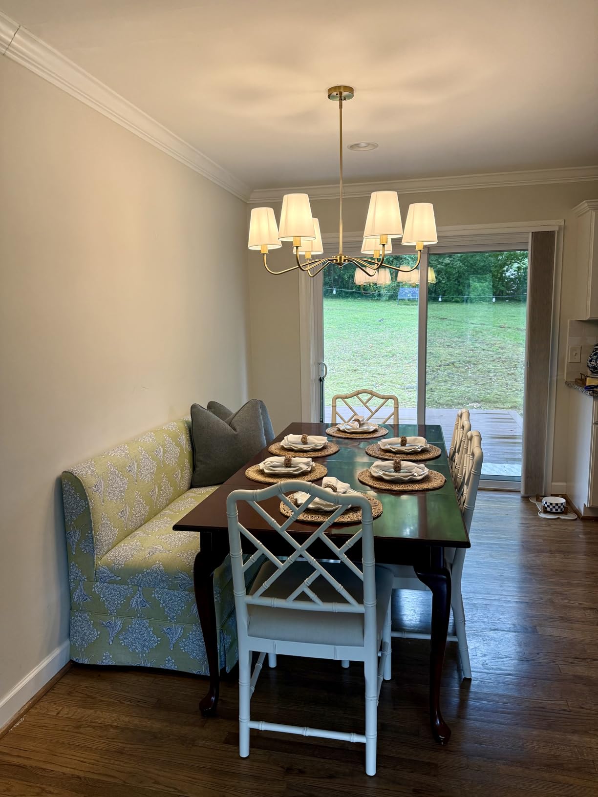 Brass Gold Chandeliers for Dining Room 6 Light Chandelier with Fabric Shade | 36