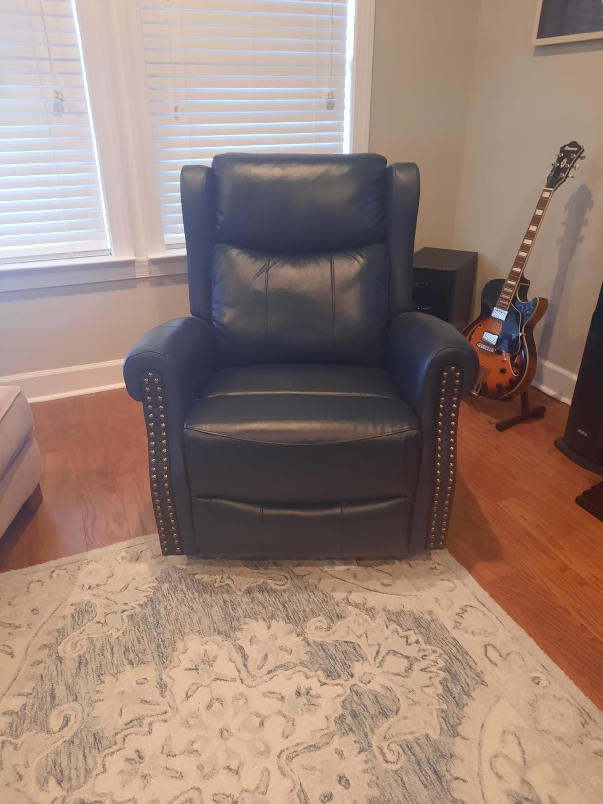 PELUMY Genuine Leather Recliner Chair for Adults, 360° Swivel Glider Rocker with Heat & Vibrating Massage, Push Back Recliner Chair, Lounge Chair for Living Room, Bedroom, Nursery (Burgundy Brown) customer photo 1