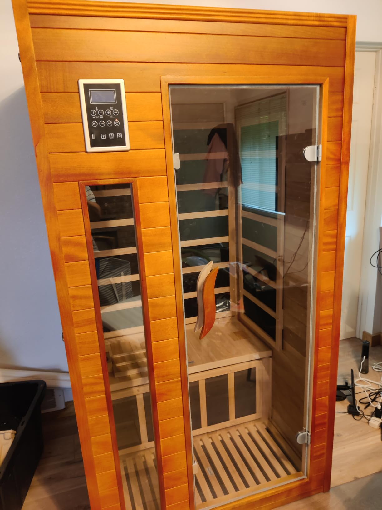 1-2 Person Infrared Sauna, Dry Heat Sauna with Red Light Therapy, Bluetooth, Radio, 7-Color Therapy Light for Home, Indoor, Gym, Wellness Center, 40 x 36 x 73, Brown customer photo 1