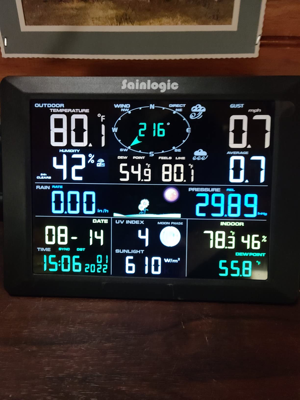 Sainlogic 12-in-1 Weather Station Wireless SA6, Weather Station with Rain Gauge, Wind Speed, Weather Forecast, Air Pressure, Humidity, Alarm Clock(No WiFi) customer photo 2