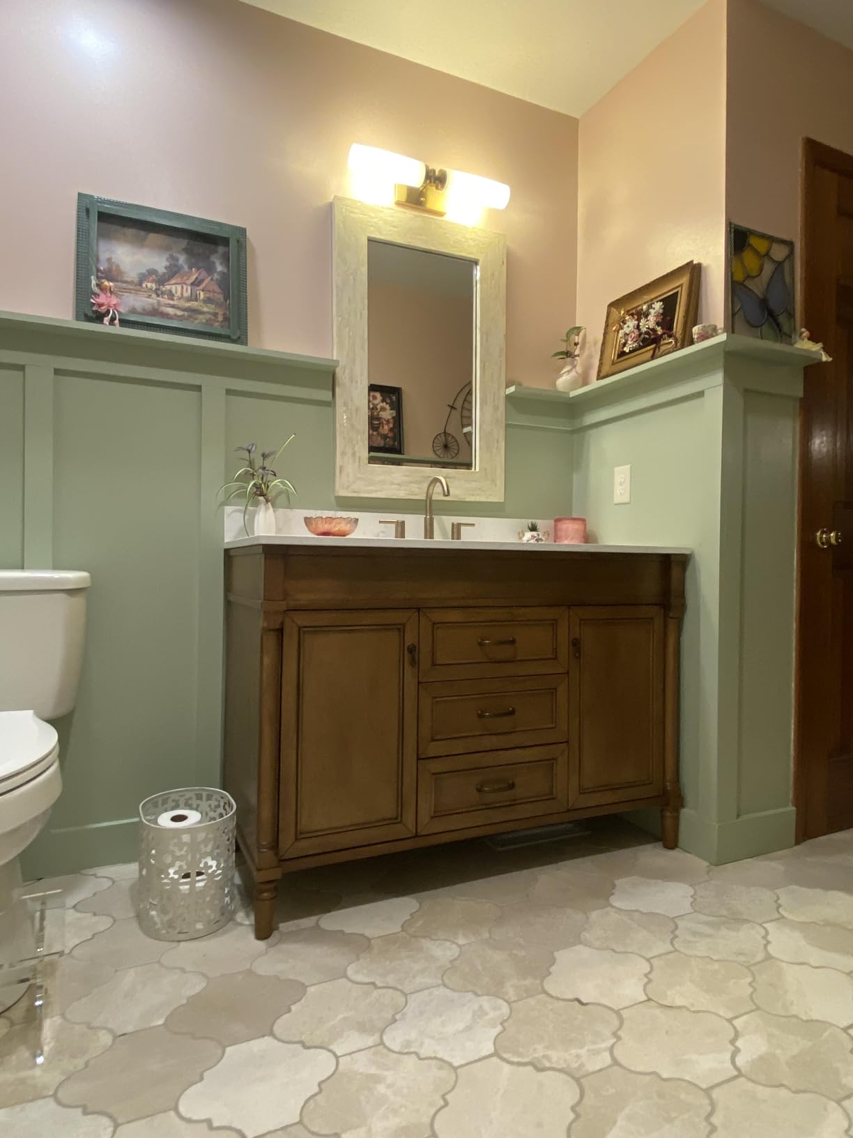 48 Inch Bathroom Vanity with Sink Combo, Classic Bathroom Cabinet with Countertop & Backsplash, Solid Wood Vanity with Soft Closing Doors & Dovetail Drawers, Ceramic Sink, Light Walnut customer photo 2