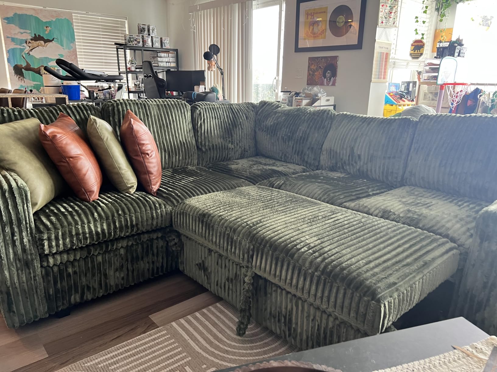 HONBAY Modular Sectional Sleeper Sofa with Pull Out Bed, Corduroy U Shaped Couch with Storage, Sectional Couches for Living Room, Dark Grey customer photo 2