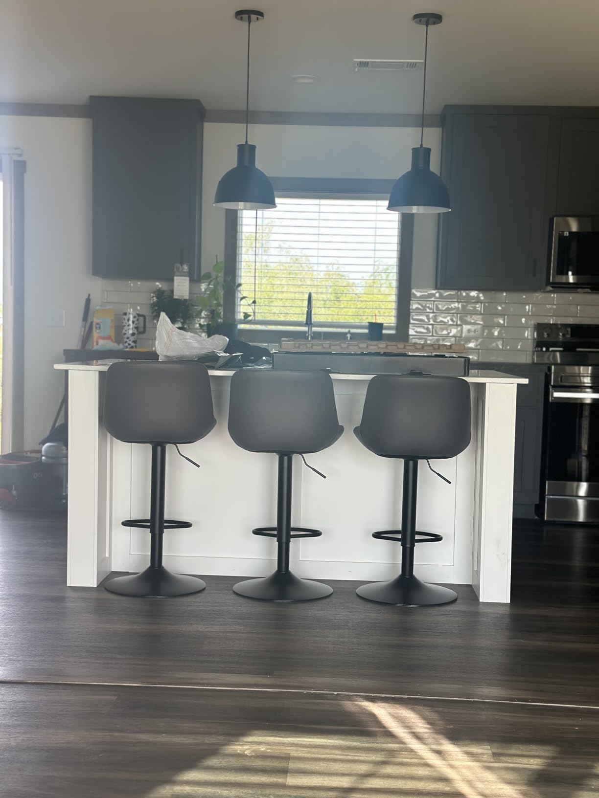 Youhauchair Adjustable Faux Leather Bar Stools Set of 3, Light Brown | Swivel, Counter Height, Back & Footrest, Armless, PU, Modern, Kitchen Island Stool, Upholstered Dining Room Chair customer photo 2